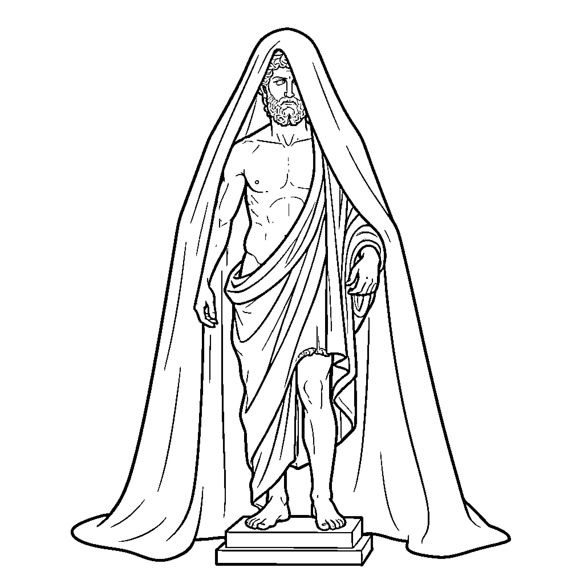 David's Majestic Statue in Flowing Robes Coloring Page (free black-and-white line drawing printable PDF for all, from beginners to advanced learners, including children, teens, adults, and seniors)
