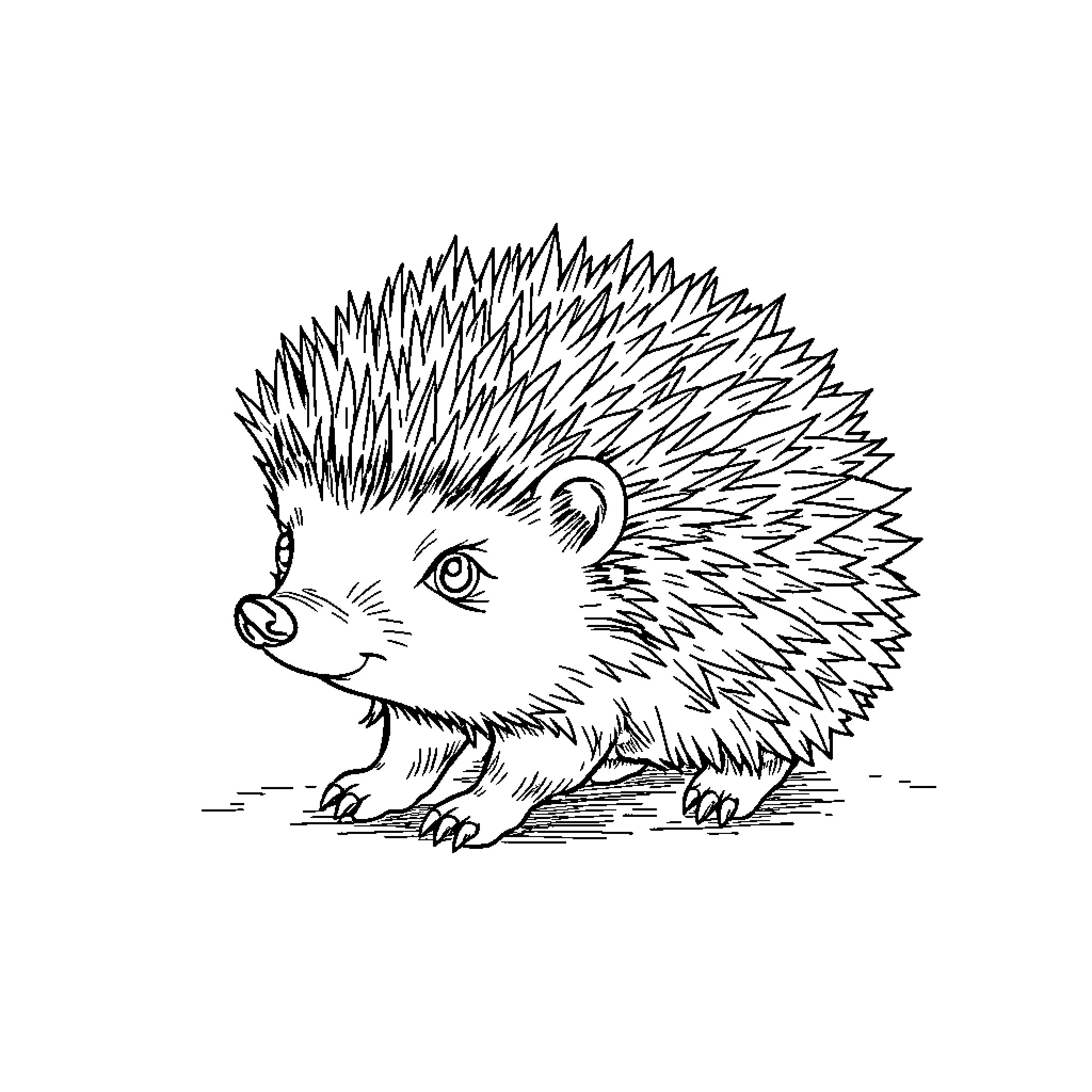 Hedgehog exploring its surroundings Coloring Page (free black-and-white line drawing printable PDF for all, from beginners to advanced learners, including children, teens, adults, and seniors)