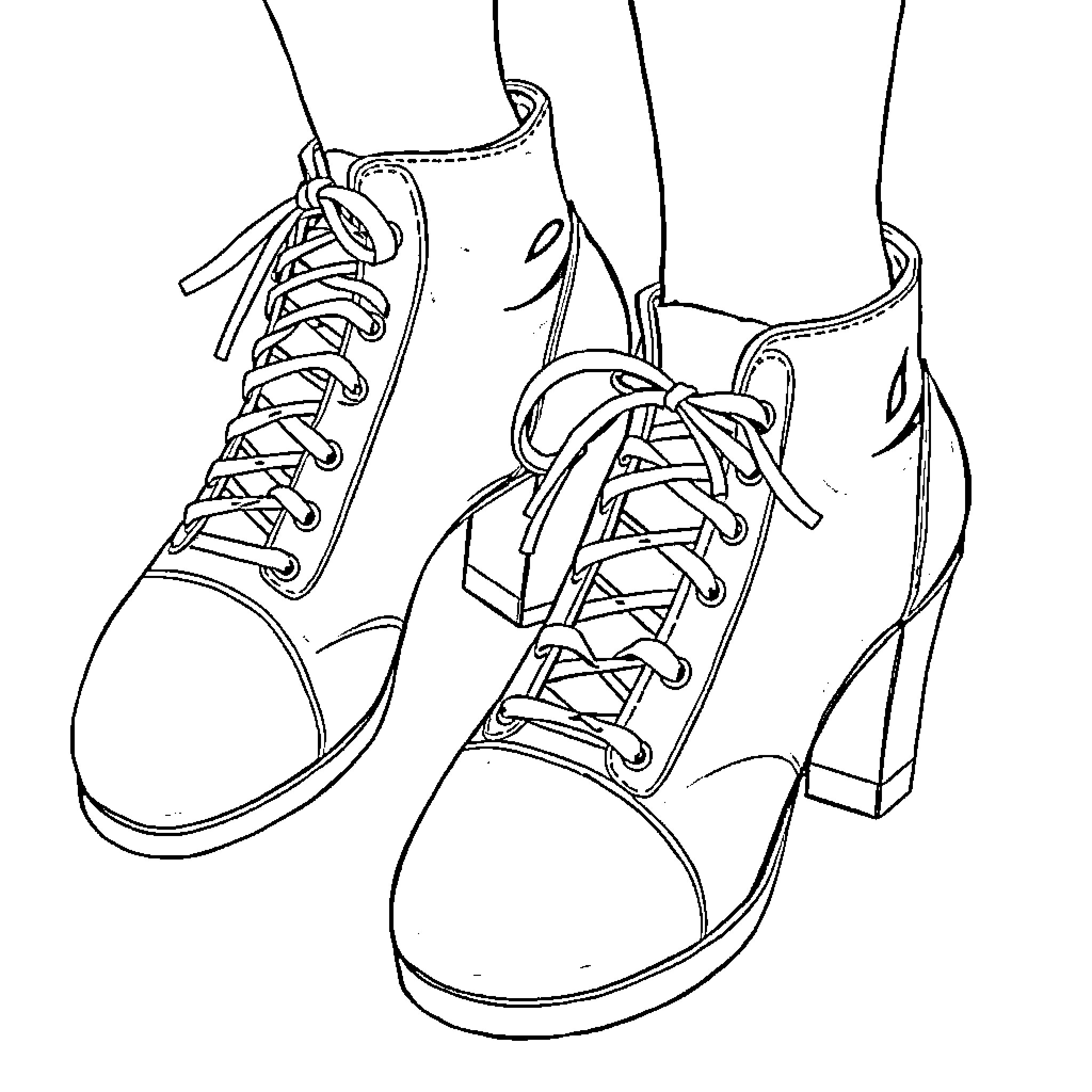 Shoe Laced Up Footwear on Feet Coloring Page (free black-and-white line drawing printable PDF for all, from beginners to advanced learners, including children, teens, adults, and seniors)