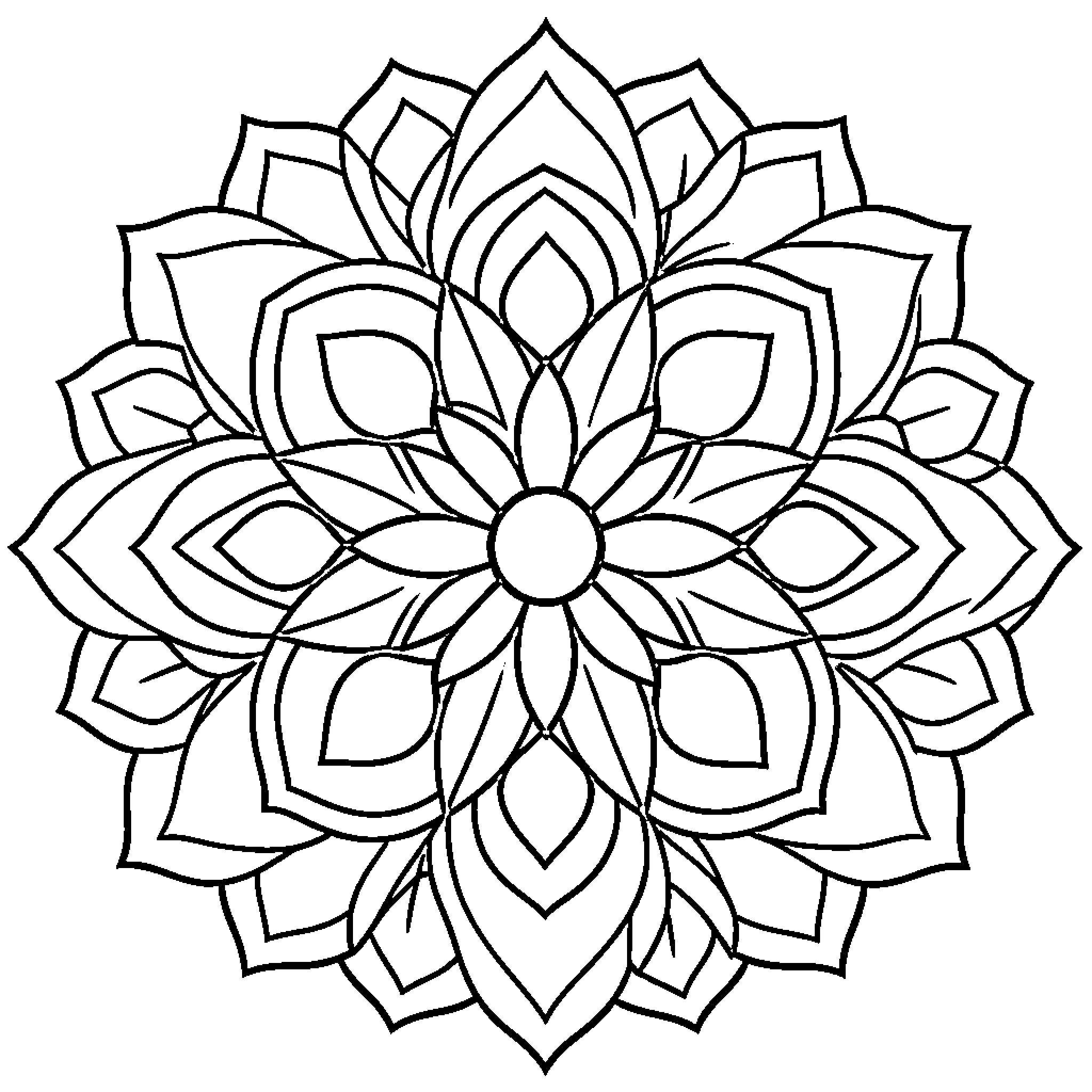 Mandala of intricate floral patterns Coloring Page (free black-and-white line drawing printable PDF for all, from beginners to advanced learners, including children, teens, adults, and seniors)