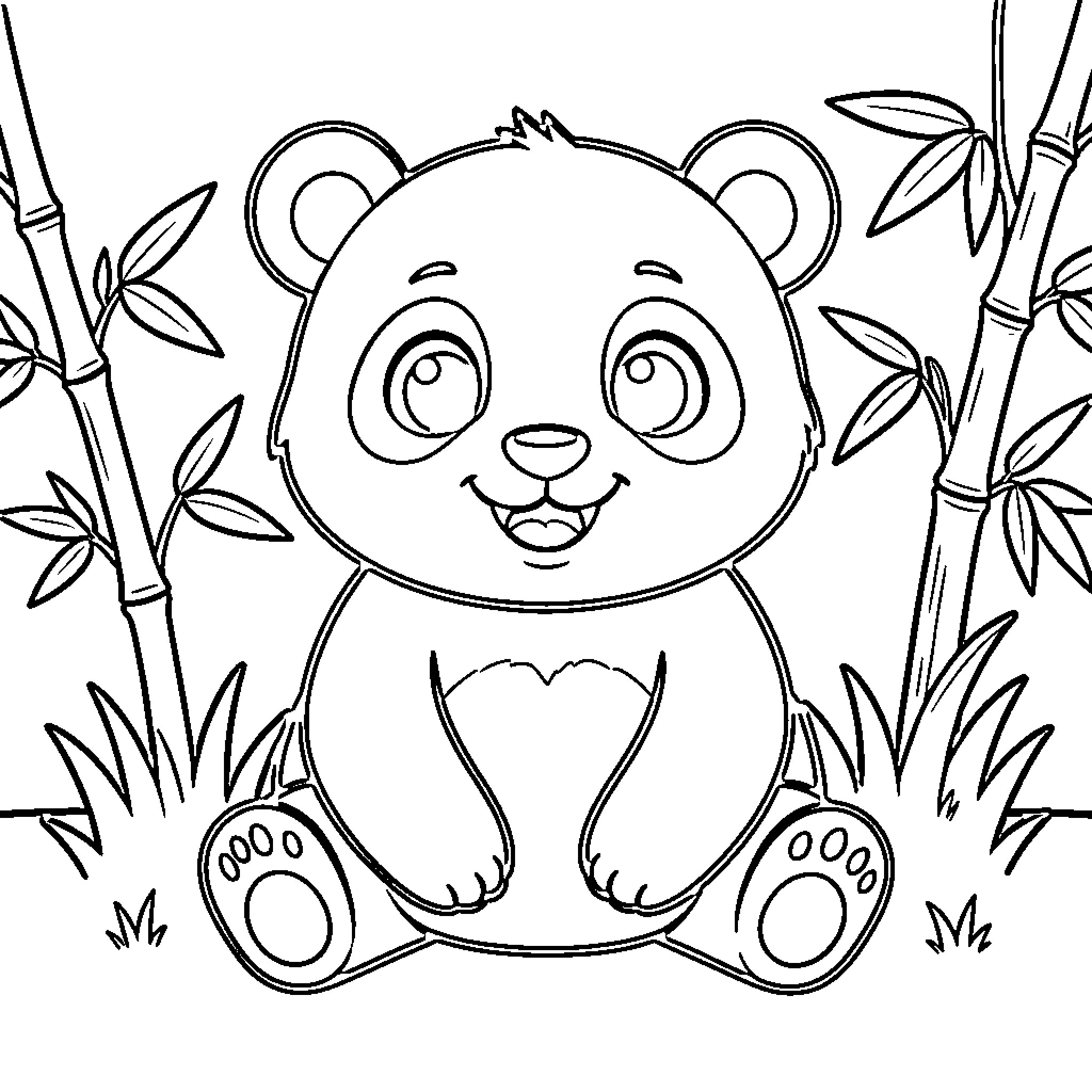 Panda enjoying nature in a bamboo forest Coloring Page (free black-and-white line drawing printable PDF for all, from beginners to advanced learners, including children, teens, adults, and seniors)