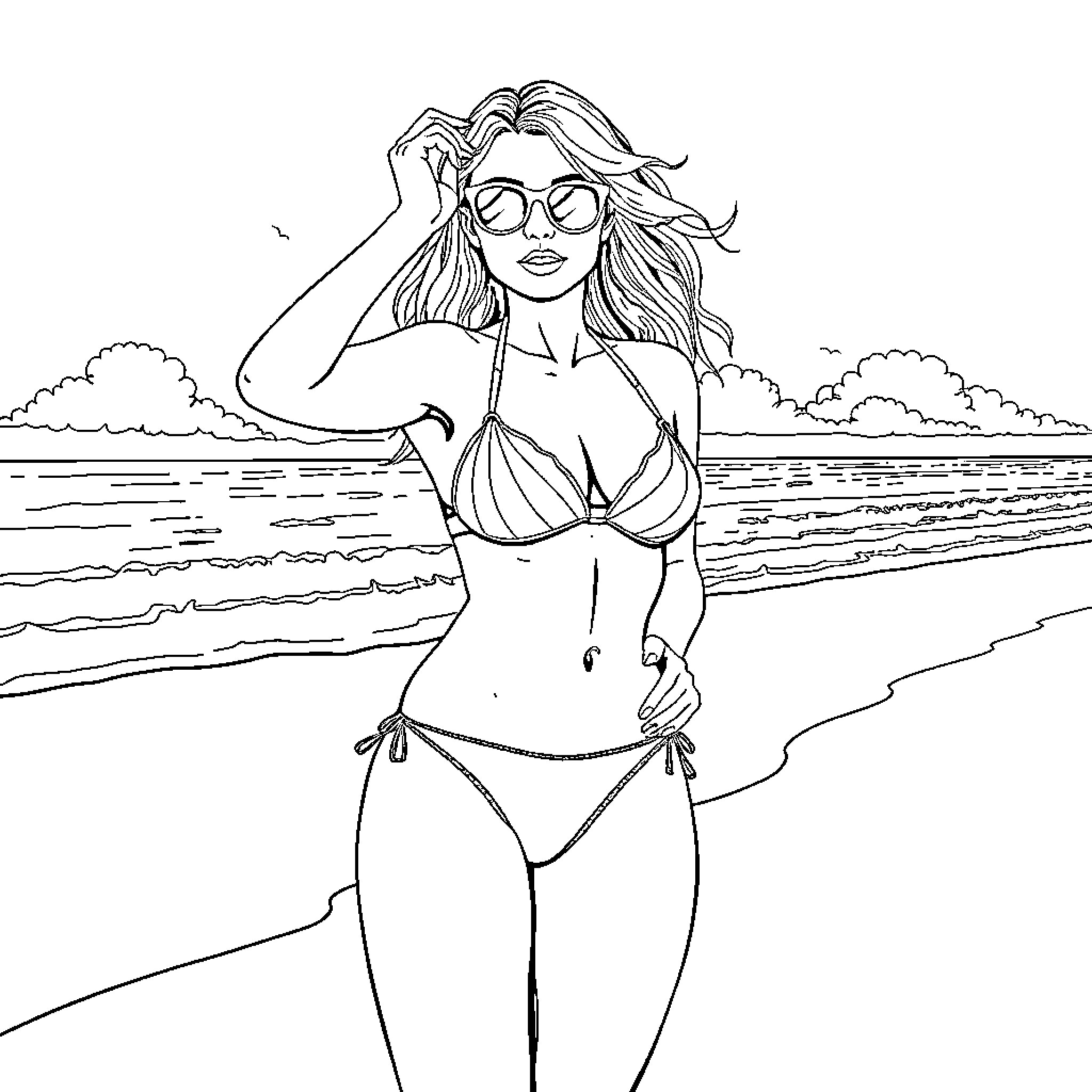 Transgender person enjoying the beach Coloring Page (free black-and-white line drawing printable PDF for all, from beginners to advanced learners, including children, teens, adults, and seniors)