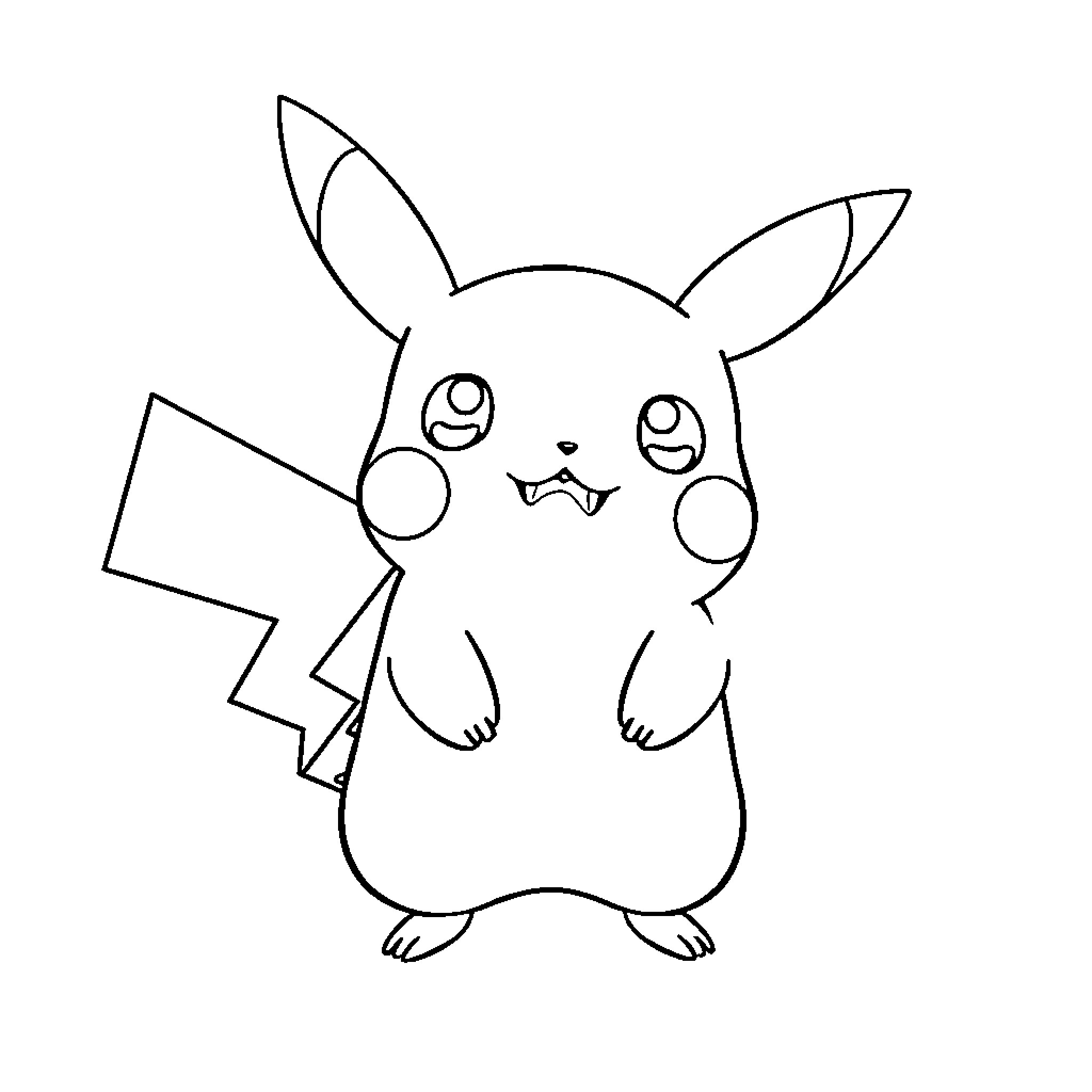 Pikachu's Cheerful Expression Coloring Page (free black-and-white line drawing printable PDF for all, from beginners to advanced learners, including children, teens, adults, and seniors)