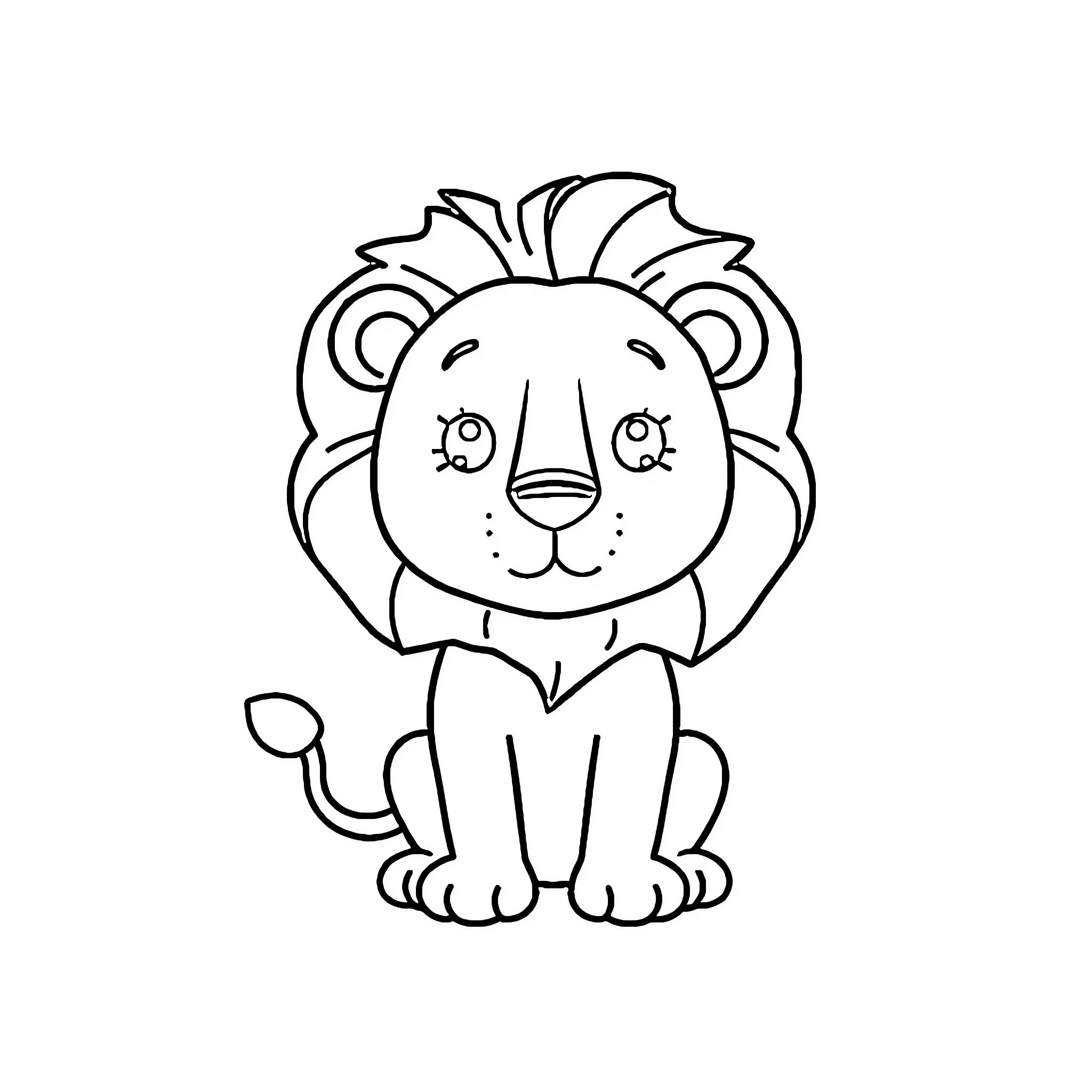 Lion cub with big eyes and playful expression Coloring Page (free black-and-white line drawing printable PDF for all, from beginners to advanced learners, including children, teens, adults, and seniors)