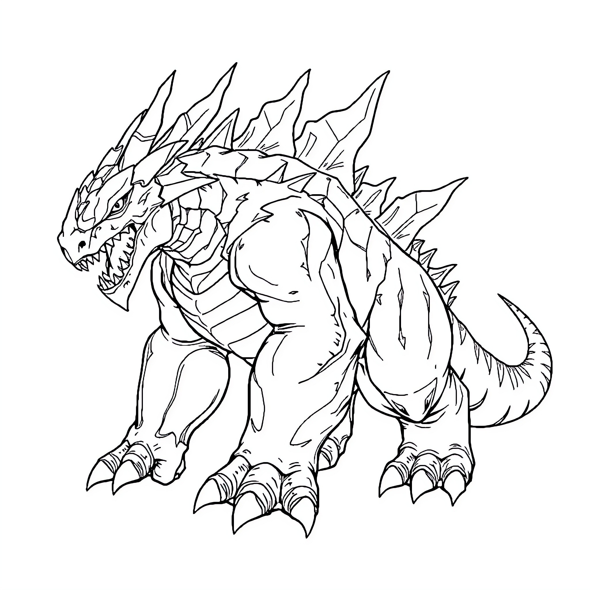 Monster dragon-like creature with fierce expression Coloring Page (free black-and-white line drawing printable PDF for all, from beginners to advanced learners, including children, teens, adults, and seniors)