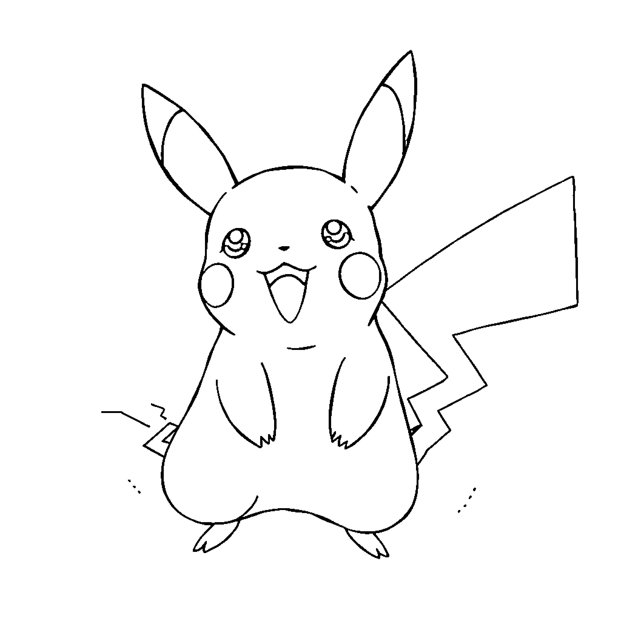 Pikachu's Joyful Expression Coloring Page (free black-and-white line drawing printable PDF for all, from beginners to advanced learners, including children, teens, adults, and seniors)