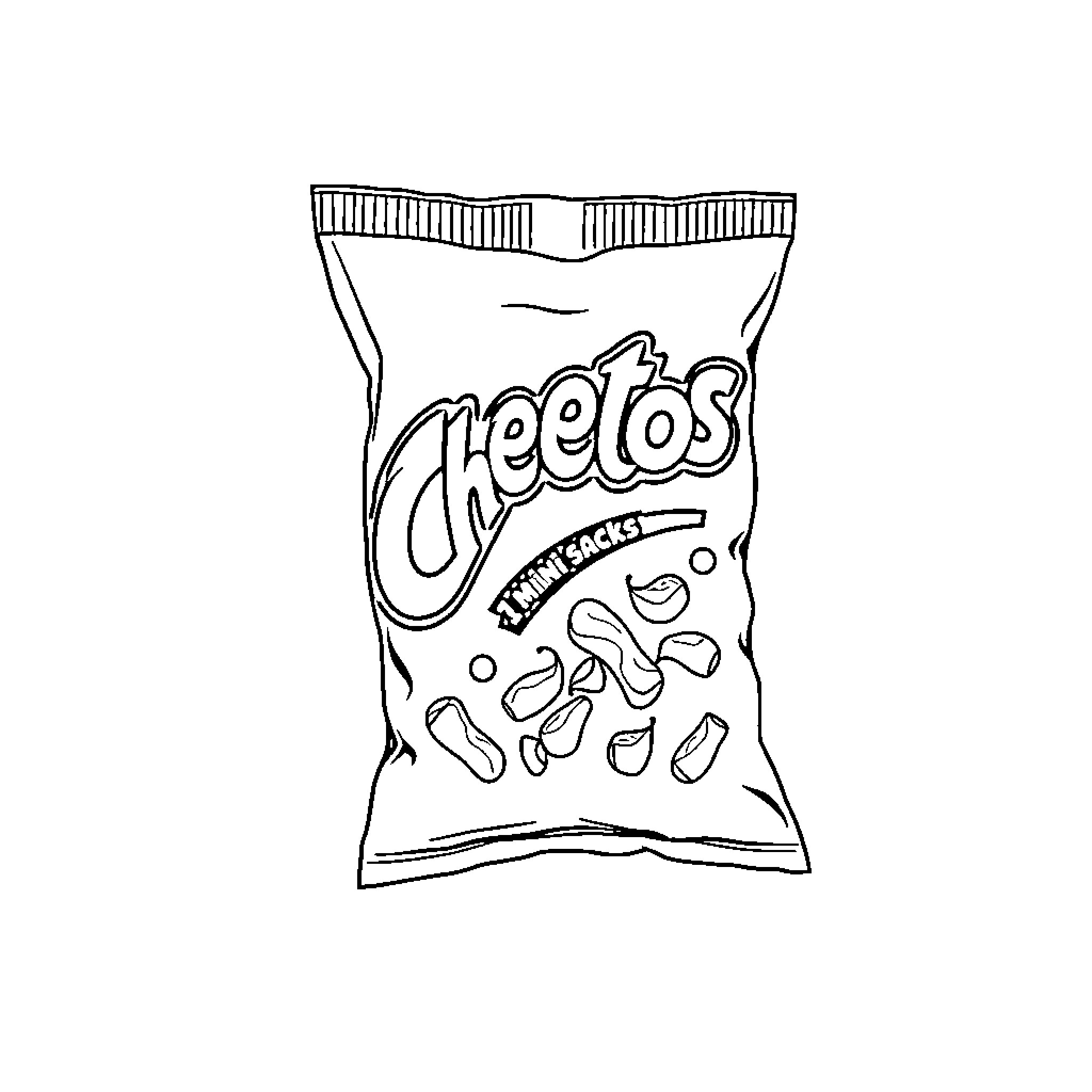 Cheetos bag with playful shapes Coloring Page (free black-and-white line drawing printable PDF for all, from beginners to advanced learners, including children, teens, adults, and seniors)