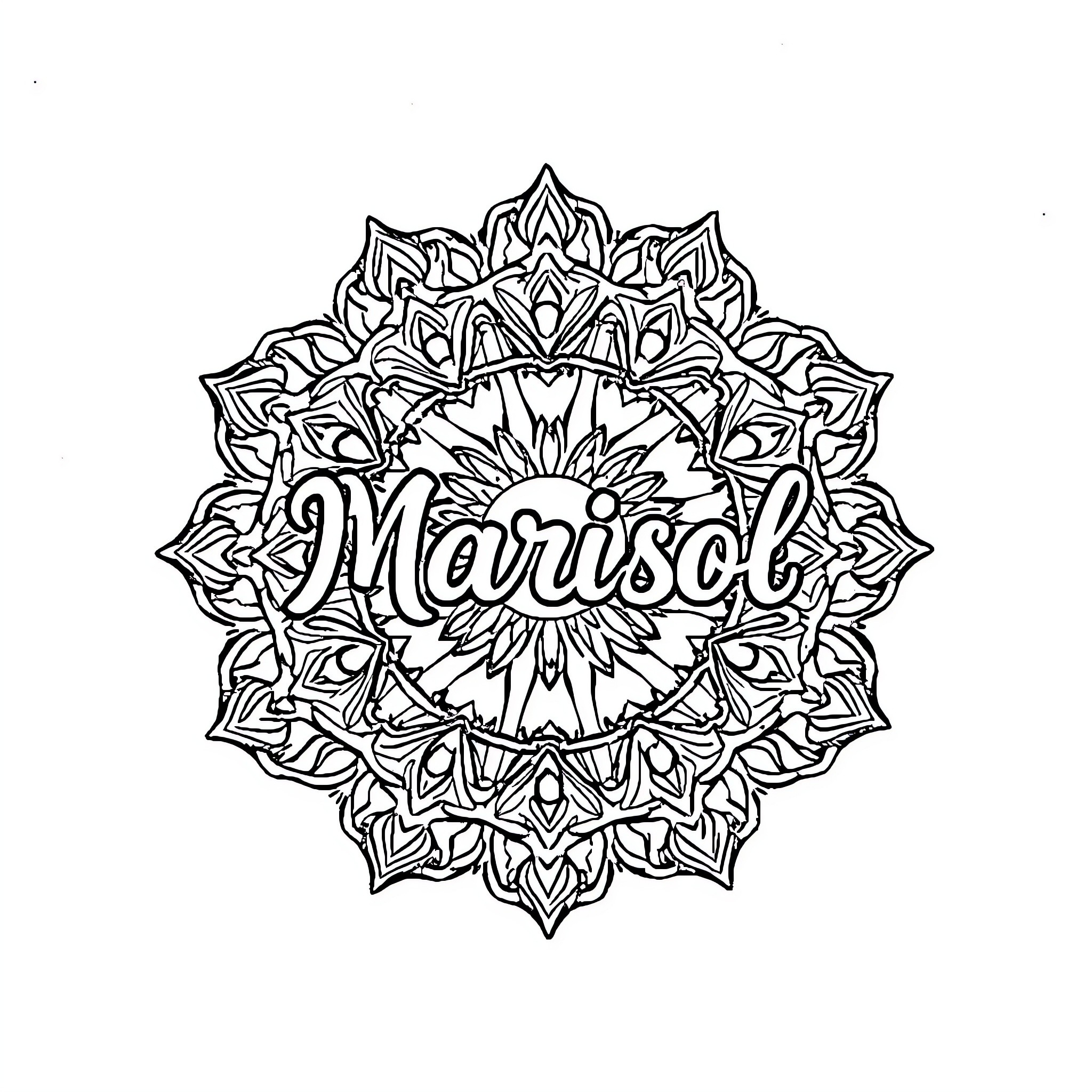 Mandala with intricate flower design and text Coloring Page (free black-and-white line drawing printable PDF for all, from beginners to advanced learners, including children, teens, adults, and seniors)