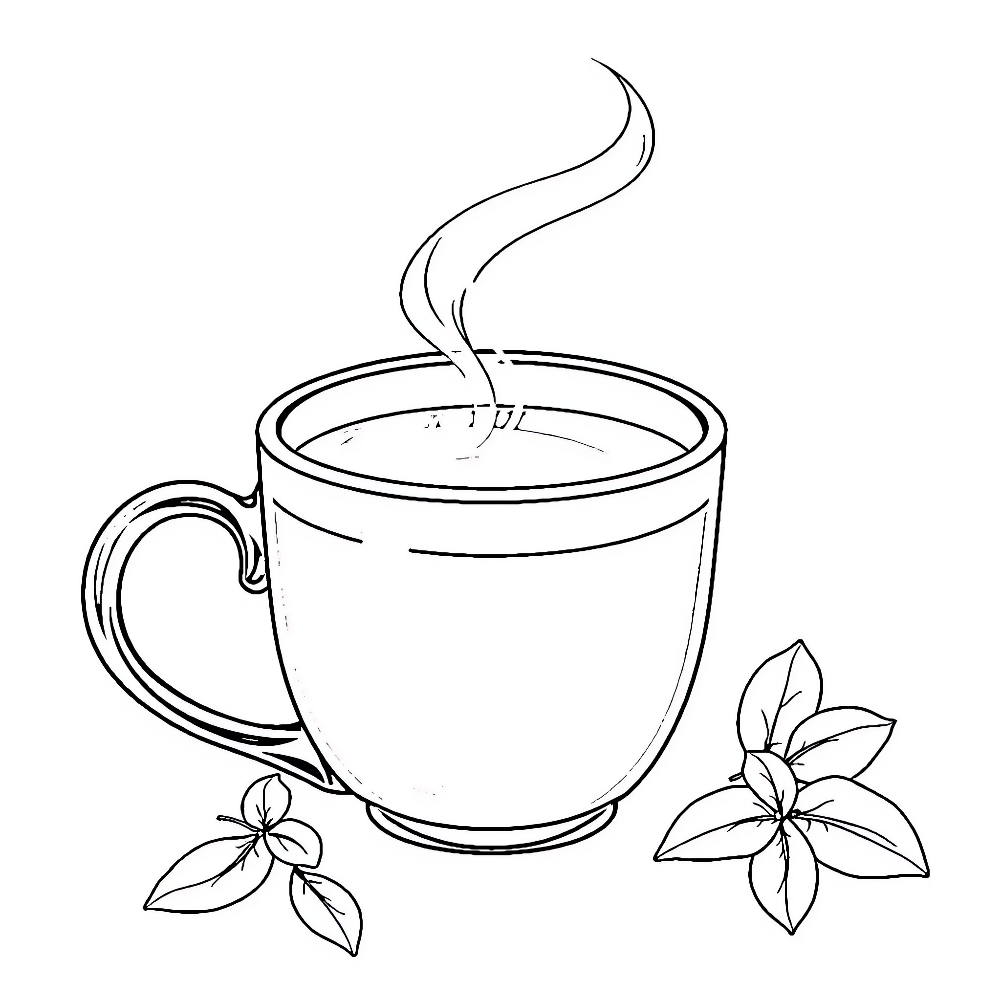 Macha's Steaming Cup of Herbal Delight Coloring Page (free black-and-white line drawing printable PDF for all, from beginners to advanced learners, including children, teens, adults, and seniors)