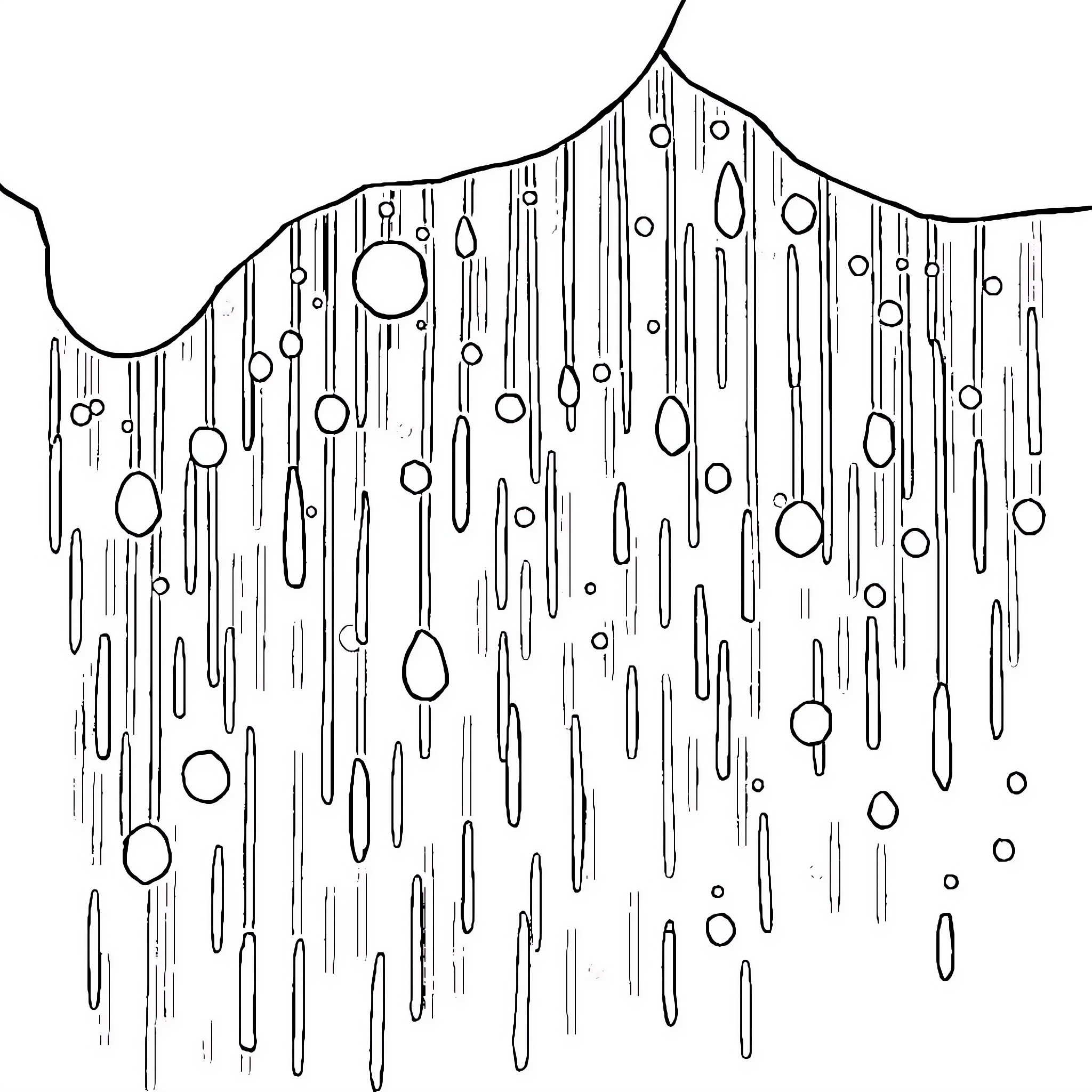 Rain and Snow Falling Down Through the Sky Coloring Page (free black-and-white line drawing printable PDF for all, from beginners to advanced learners, including children, teens, adults, and seniors)