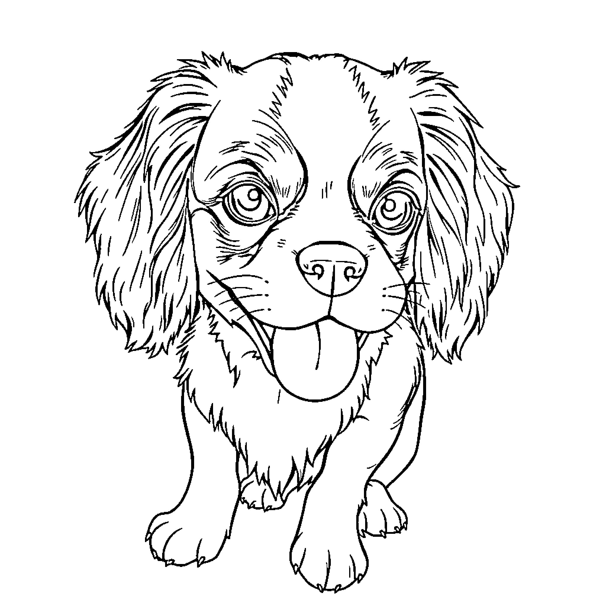 Cavalier Canine Contemplation: A Charming Canine Portrait Coloring Page (free black-and-white line drawing printable PDF for all, from beginners to advanced learners, including children, teens, adults, and seniors)