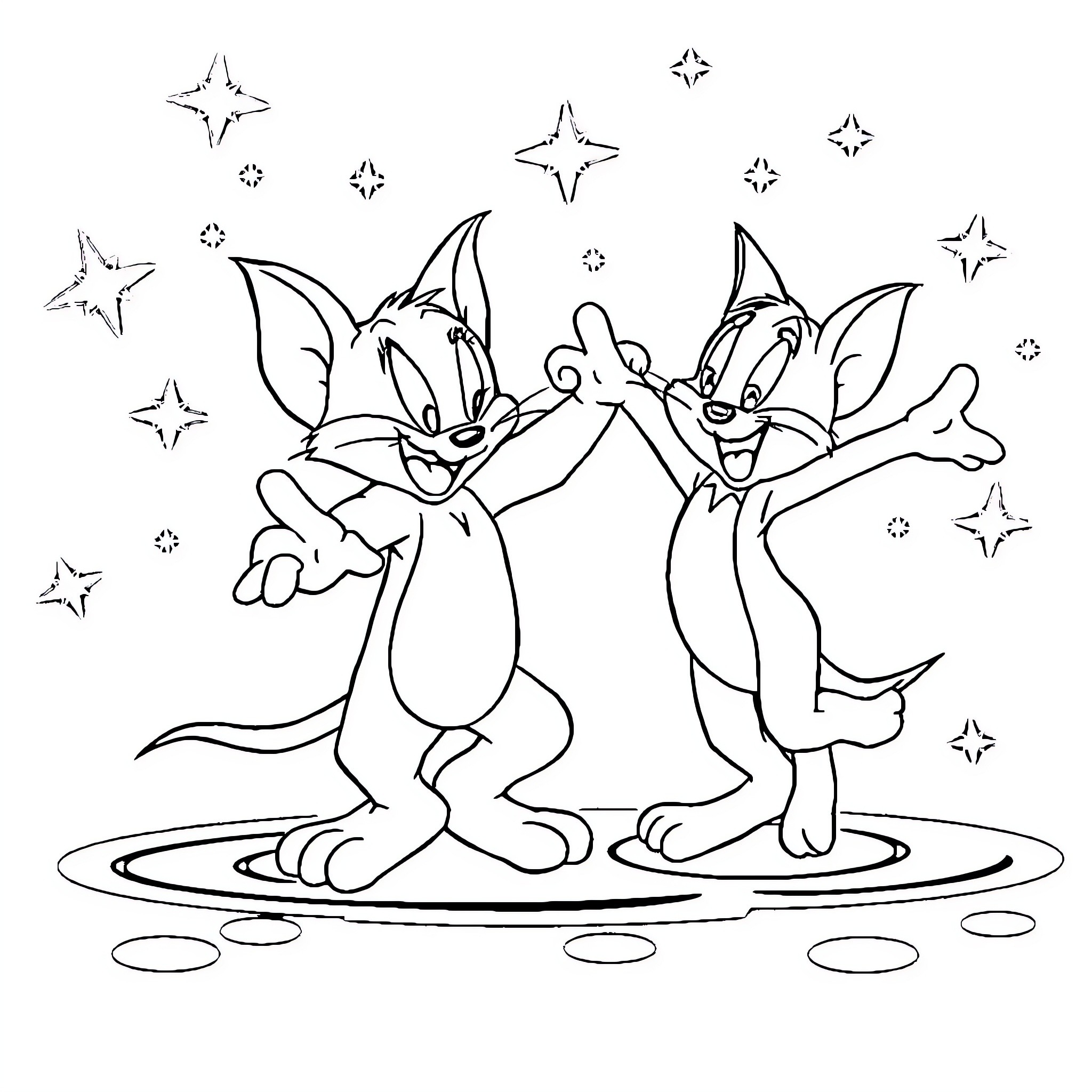 Tom and Jerry's Mischievous Escapades Coloring Page (free black-and-white line drawing printable PDF for all, from beginners to advanced learners, including children, teens, adults, and seniors)
