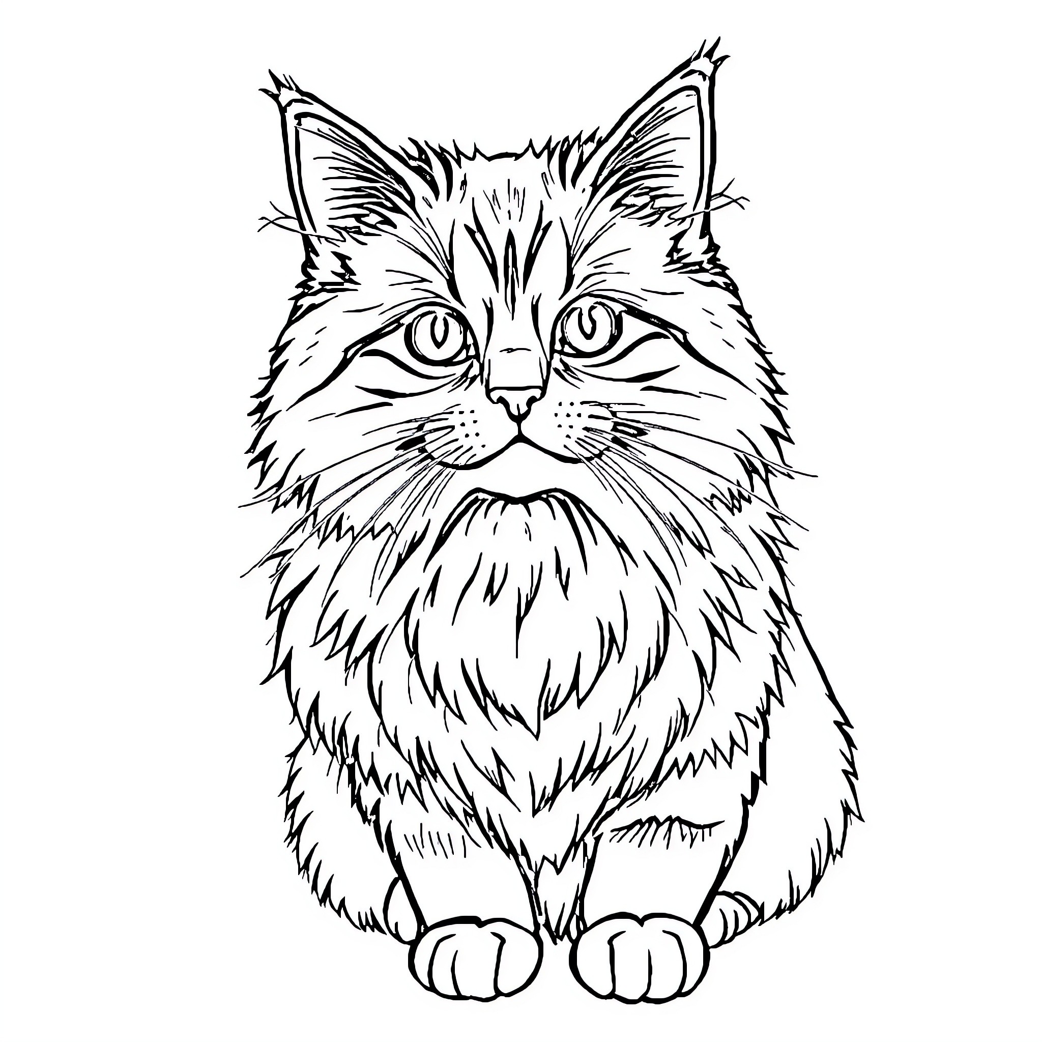 Cat in a pensive pose Coloring Page (free black-and-white line drawing printable PDF for all, from beginners to advanced learners, including children, teens, adults, and seniors)
