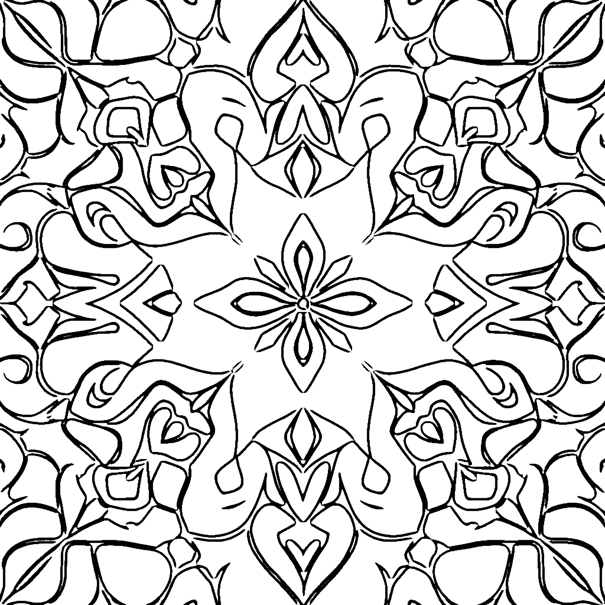 Pattern of abstract floral motifs Coloring Page (free black-and-white line drawing printable PDF for all, from beginners to advanced learners, including children, teens, adults, and seniors)