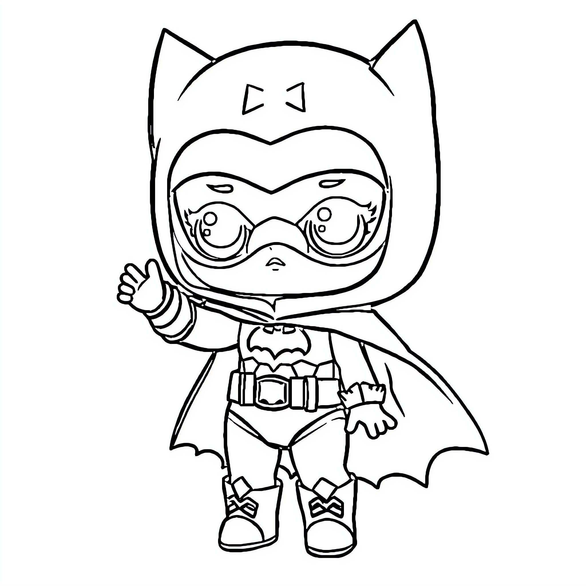 Lol Doll as Cute Superhero in Action Pose Coloring Page (free black-and-white line drawing printable PDF for all, from beginners to advanced learners, including children, teens, adults, and seniors)