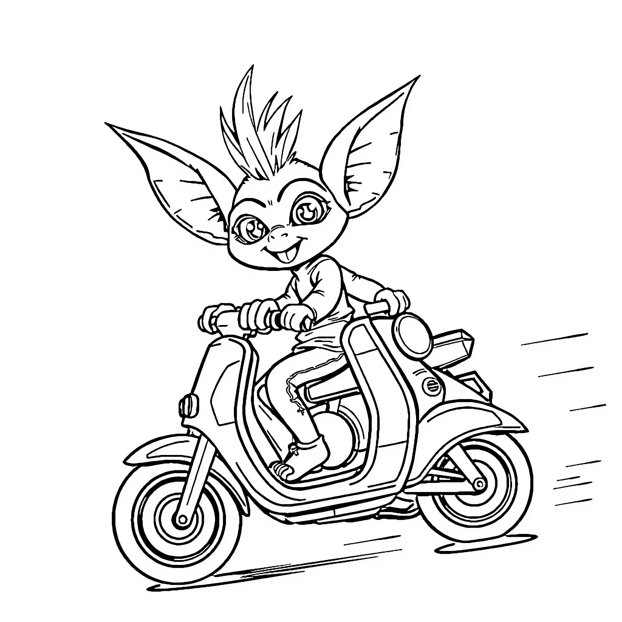 Spike's Scooter Adventure Coloring Page (free black-and-white line drawing printable PDF for all, from beginners to advanced learners, including children, teens, adults, and seniors)