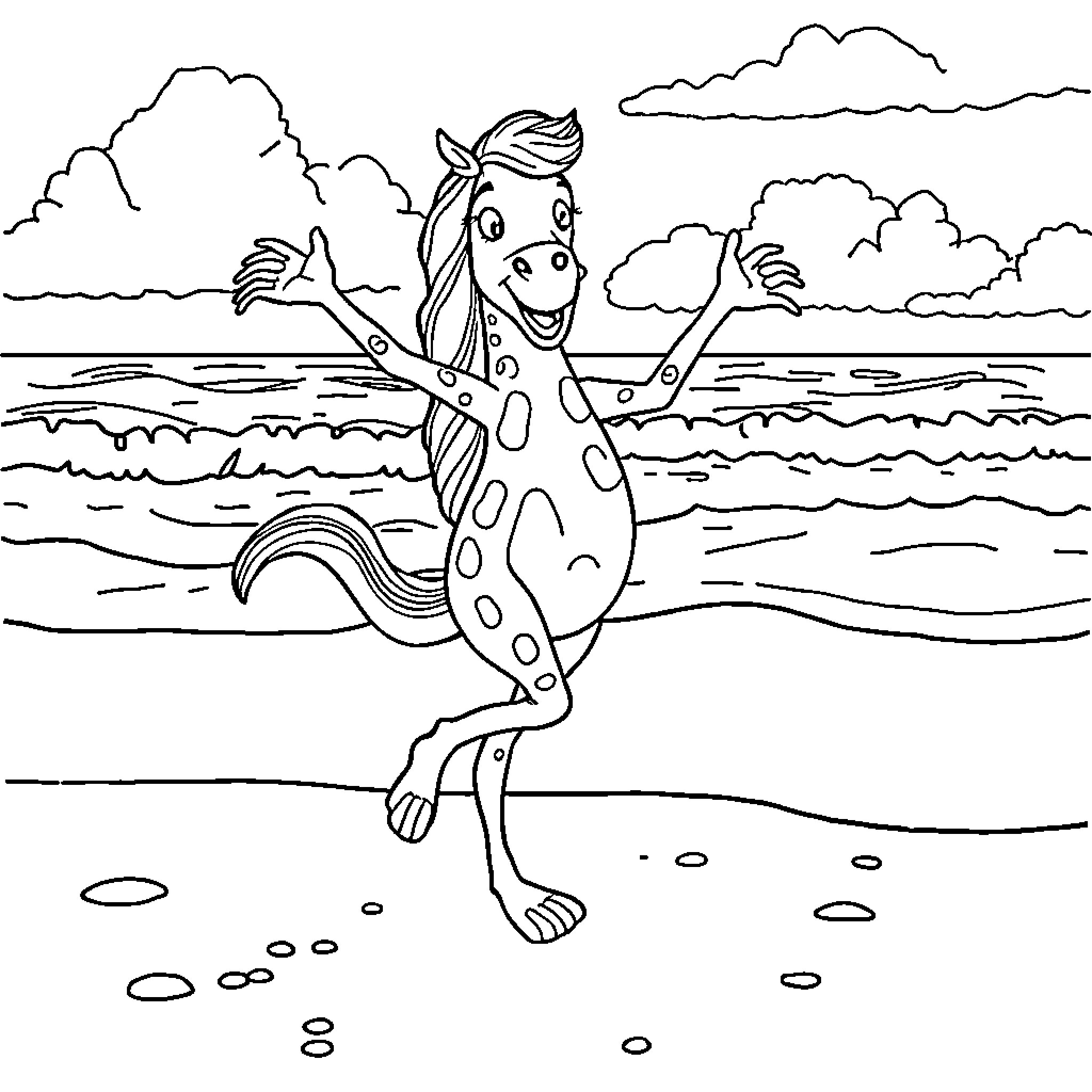 Copier having fun by the beach Coloring Page (free black-and-white line drawing printable PDF for all, from beginners to advanced learners, including children, teens, adults, and seniors)