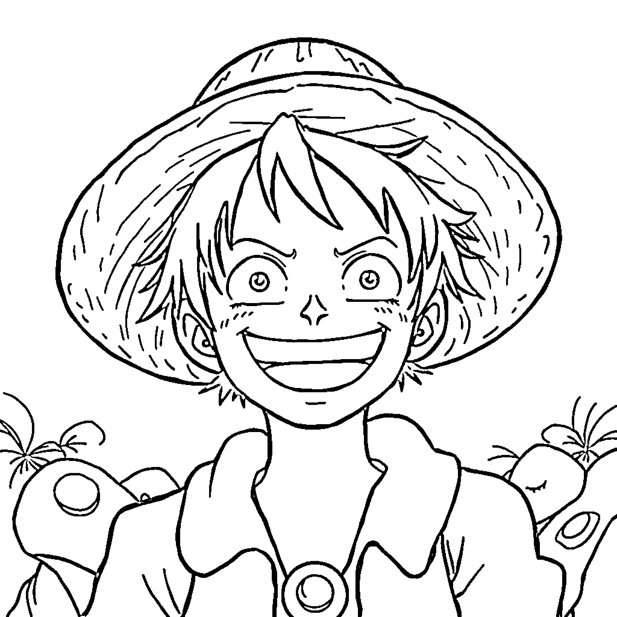 Luffy enjoying a cheerful adventure Coloring Page (free black-and-white line drawing printable PDF for all, from beginners to advanced learners, including children, teens, adults, and seniors)