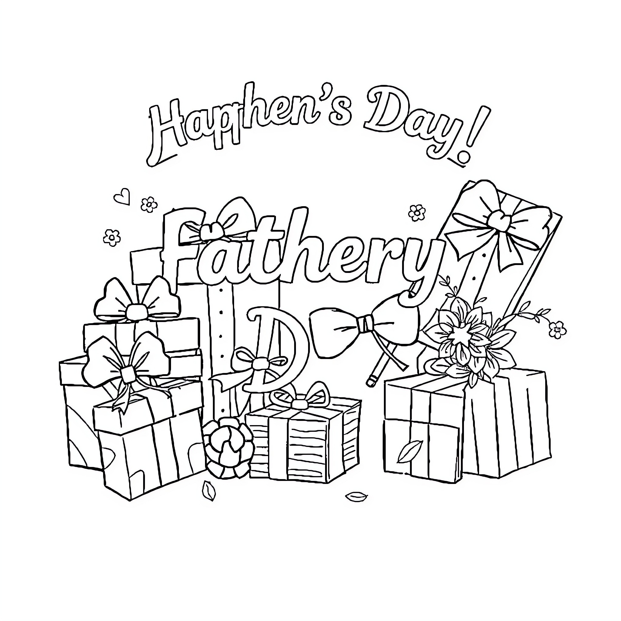 Father's Day! Fatherly gifts and decor Coloring Page (free black-and-white line drawing printable PDF for all, from beginners to advanced learners, including children, teens, adults, and seniors)