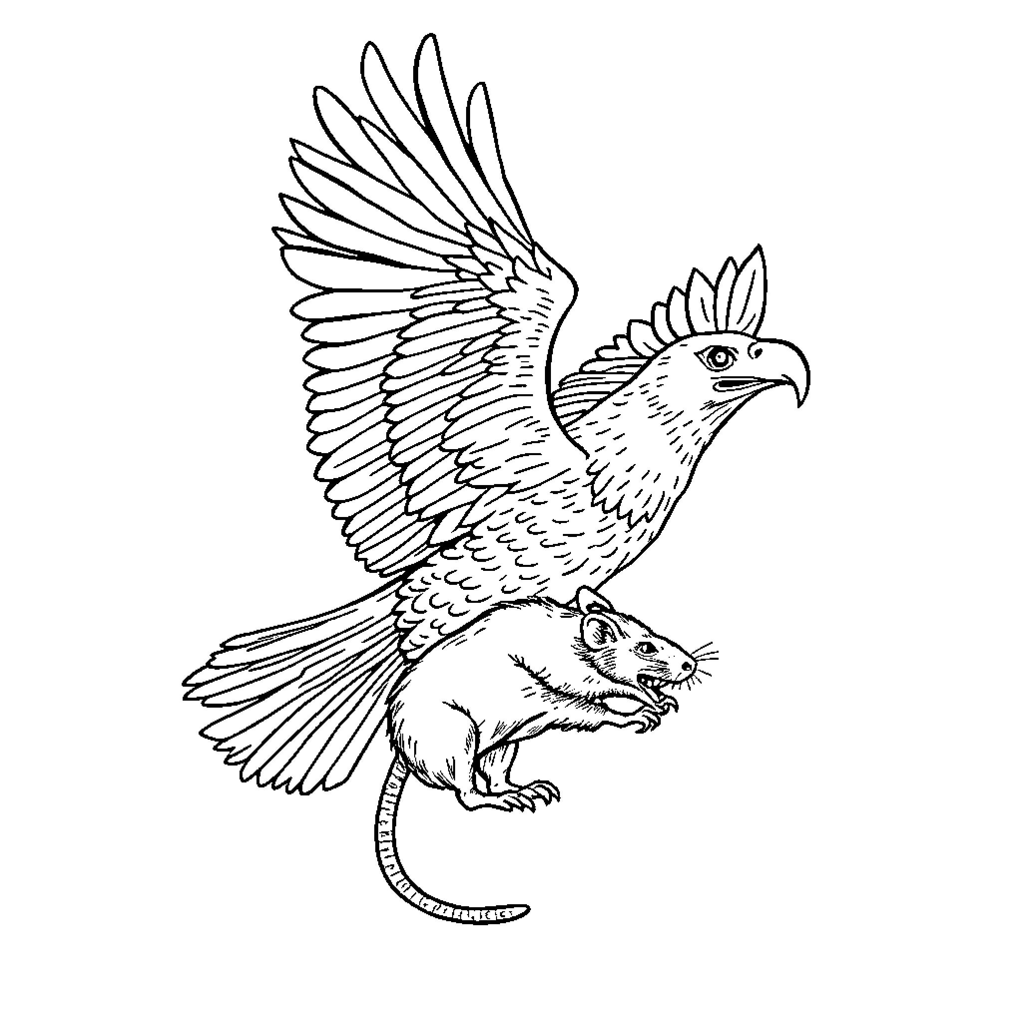 Eagle Attacking Rodent with Talons Coloring Page (free black-and-white line drawing printable PDF for all, from beginners to advanced learners, including children, teens, adults, and seniors)