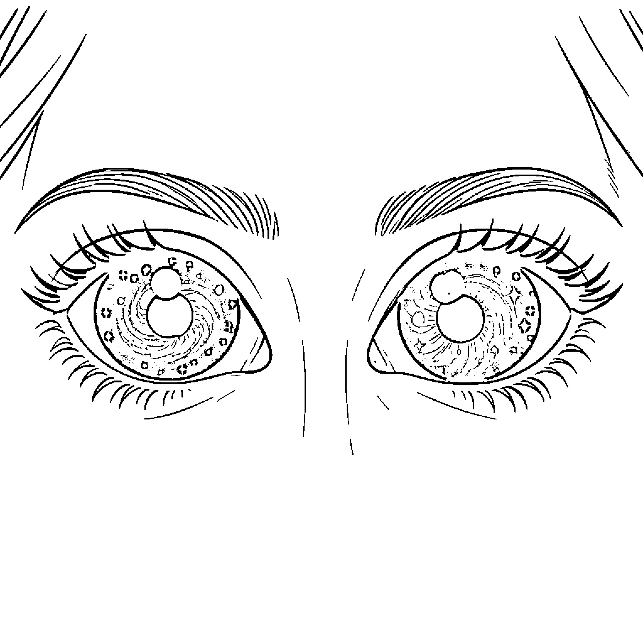 Eye Reflection of the Universe Coloring Page (free black-and-white line drawing printable PDF for all, from beginners to advanced learners, including children, teens, adults, and seniors)