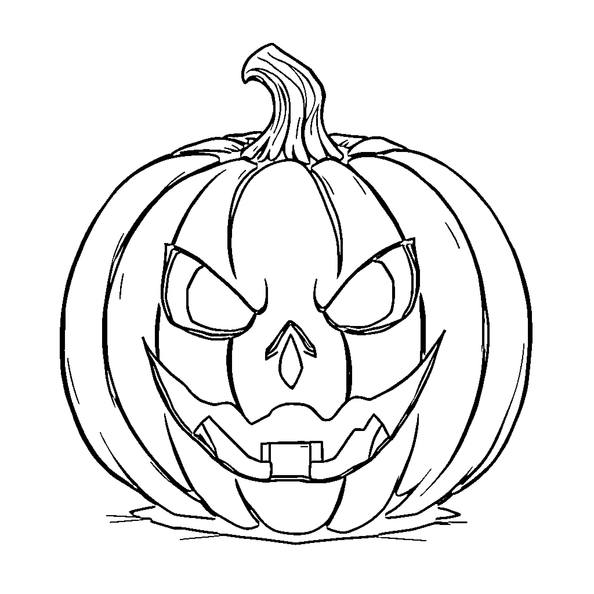 Pumpkin with scary carved face Coloring Page (free black-and-white line drawing printable PDF for all, from beginners to advanced learners, including children, teens, adults, and seniors)