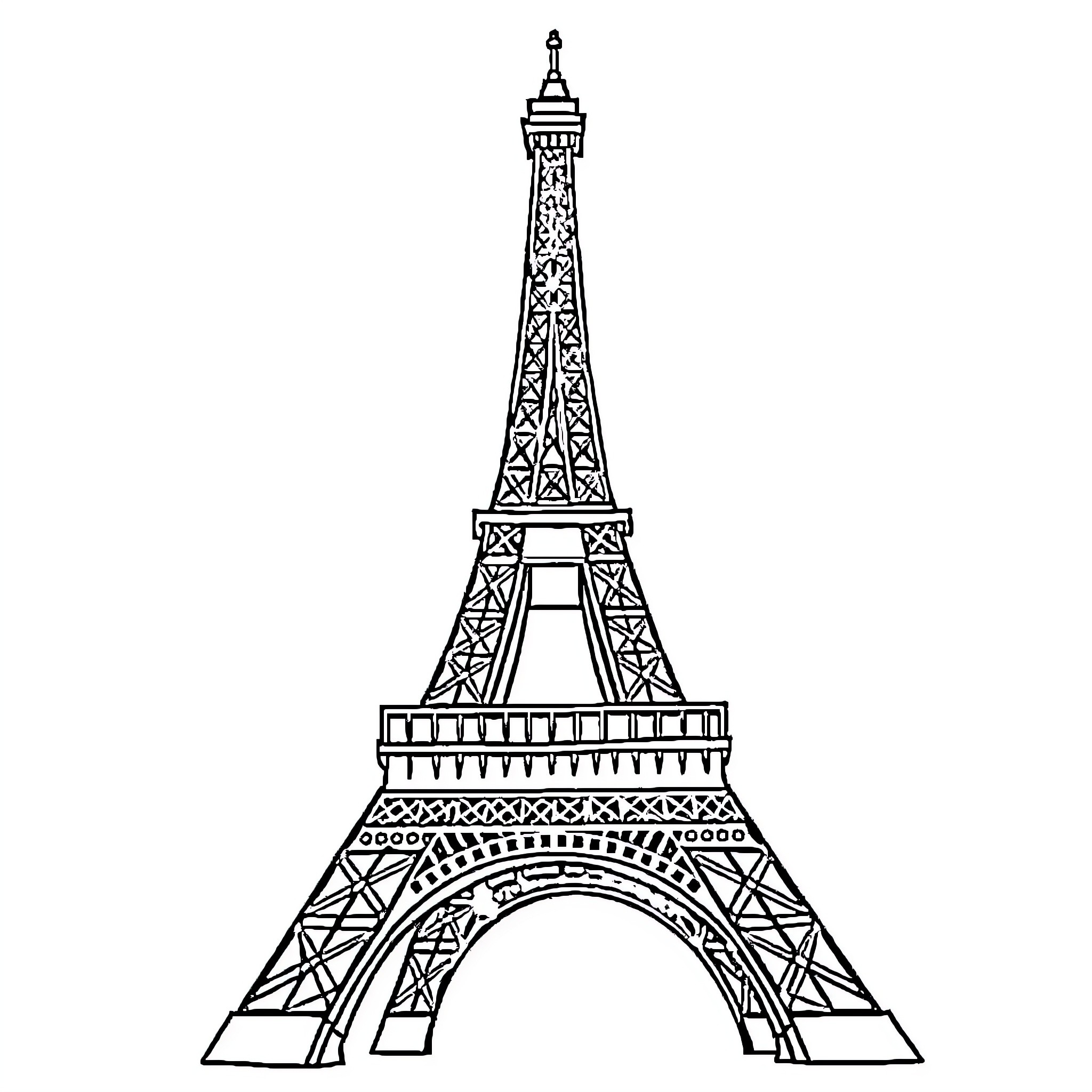 Eiffel Tower in Monochrome Illustration Coloring Page (free black-and-white line drawing printable PDF for all, from beginners to advanced learners, including children, teens, adults, and seniors)