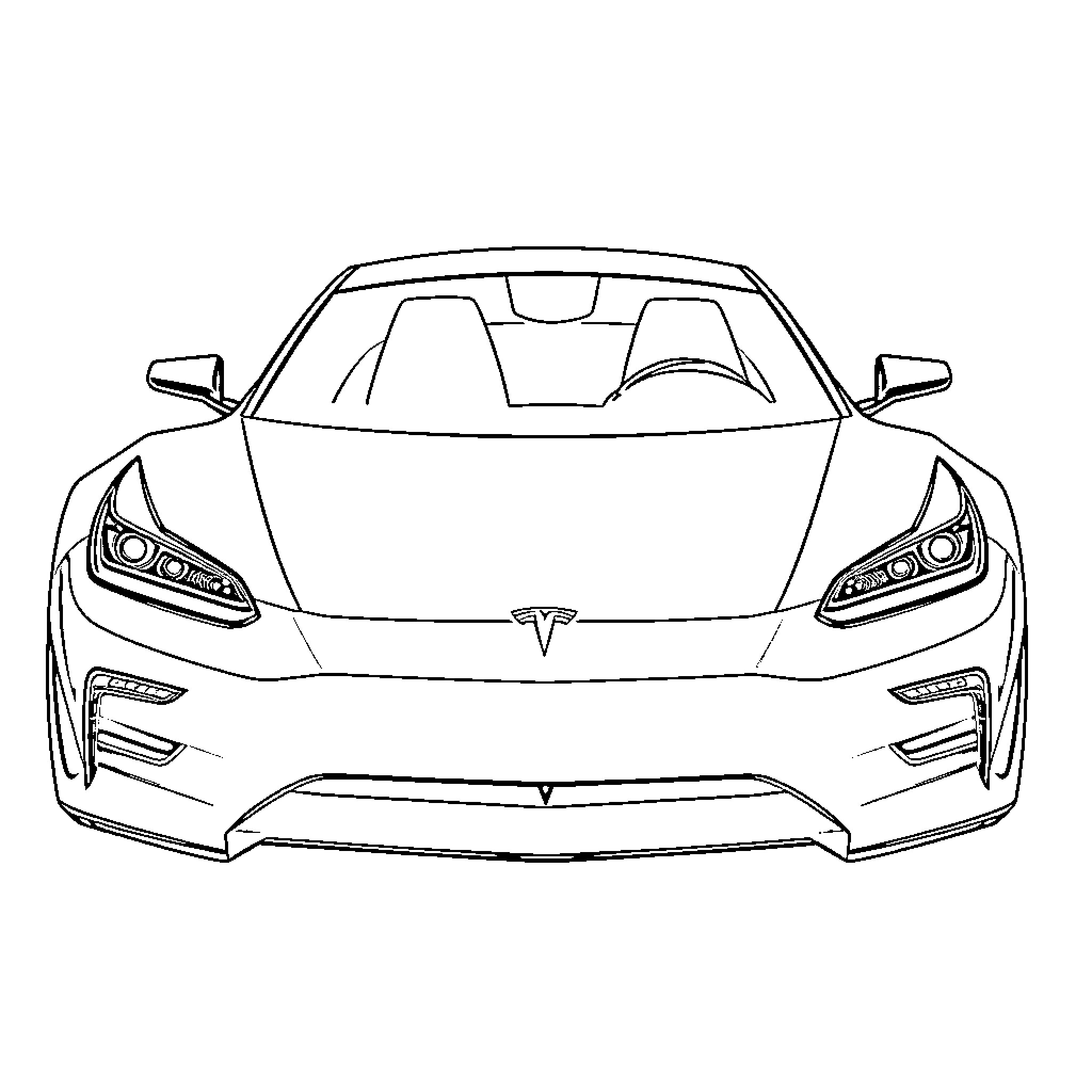 Tesla sports car design outline Coloring Page (free black-and-white line drawing printable PDF for all, from beginners to advanced learners, including children, teens, adults, and seniors)