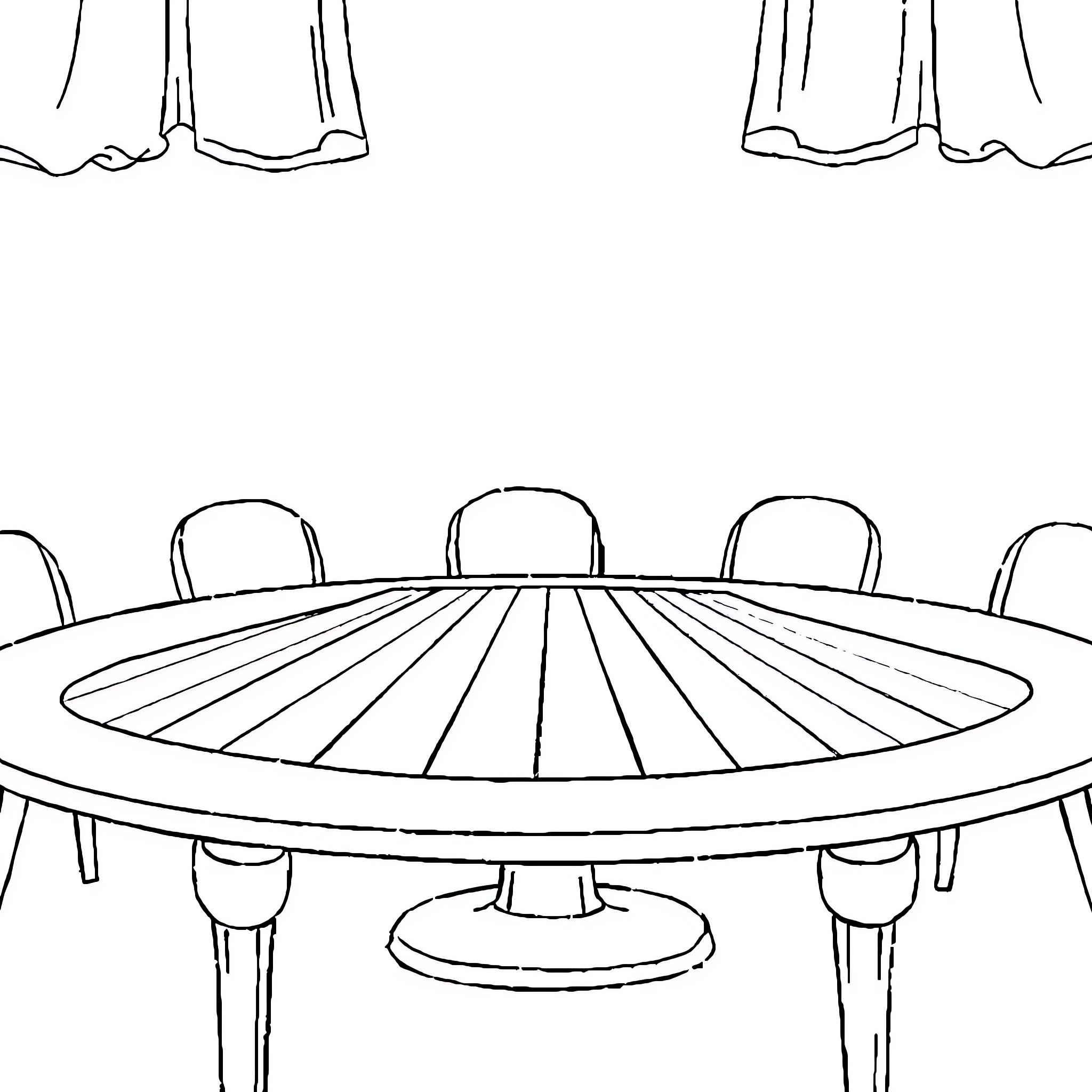 Rainbow Conference Table Meeting Coloring Page (free black-and-white line drawing printable PDF for all, from beginners to advanced learners, including children, teens, adults, and seniors)