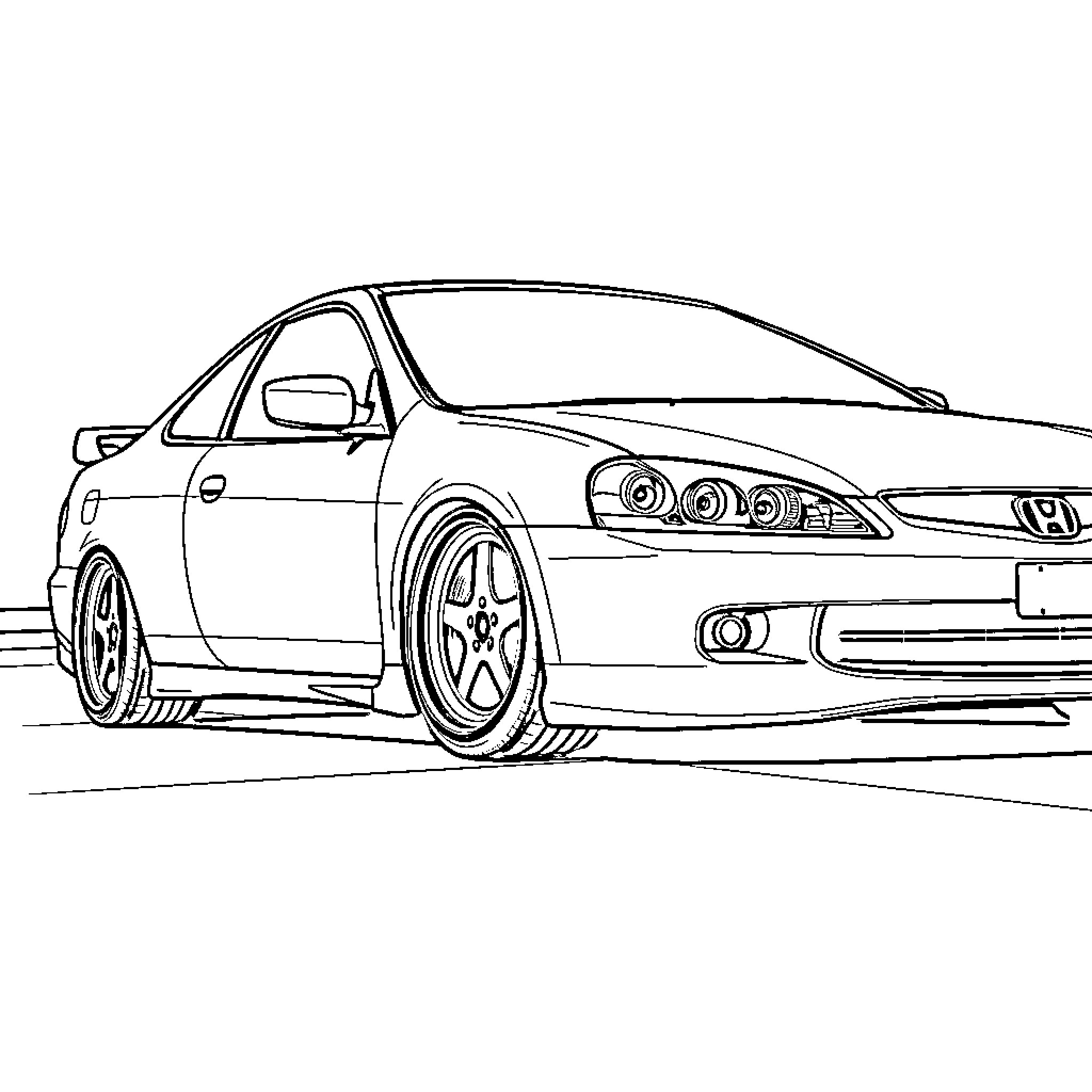 Accord Sporty Vehicle on the Road Coloring Page (free black-and-white line drawing printable PDF for all, from beginners to advanced learners, including children, teens, adults, and seniors)