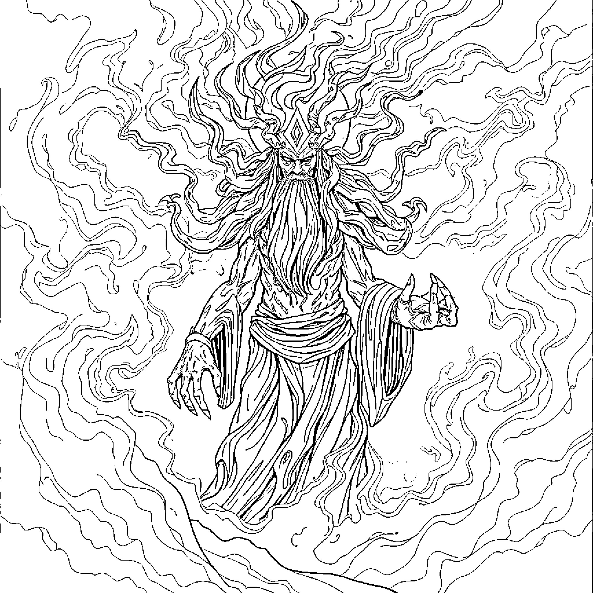 God's Majestic Presence Radiates Ethereal Power Coloring Page (free black-and-white line drawing printable PDF for all, from beginners to advanced learners, including children, teens, adults, and seniors)