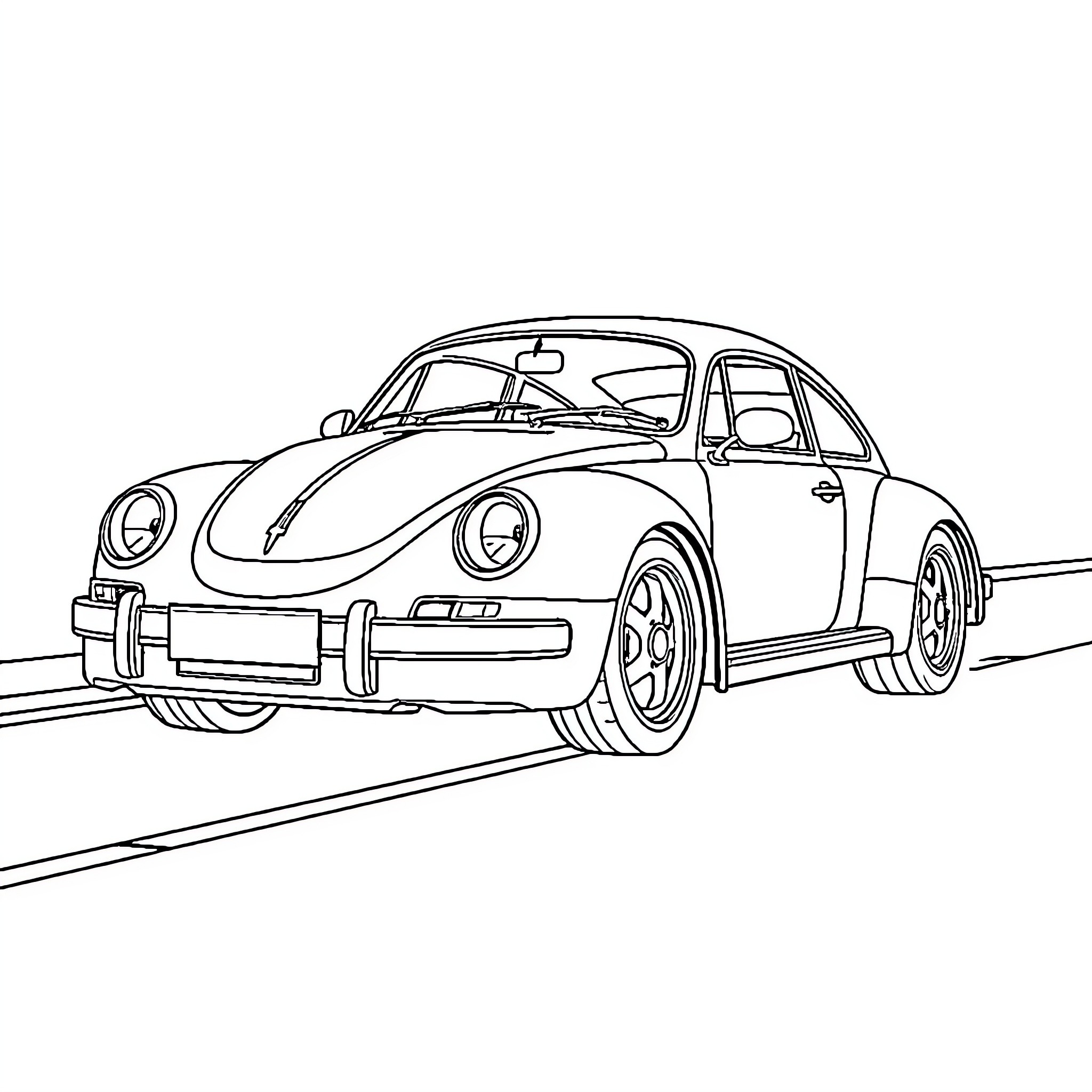 Car on the road with sleek design Coloring Page (free black-and-white line drawing printable PDF for all, from beginners to advanced learners, including children, teens, adults, and seniors)