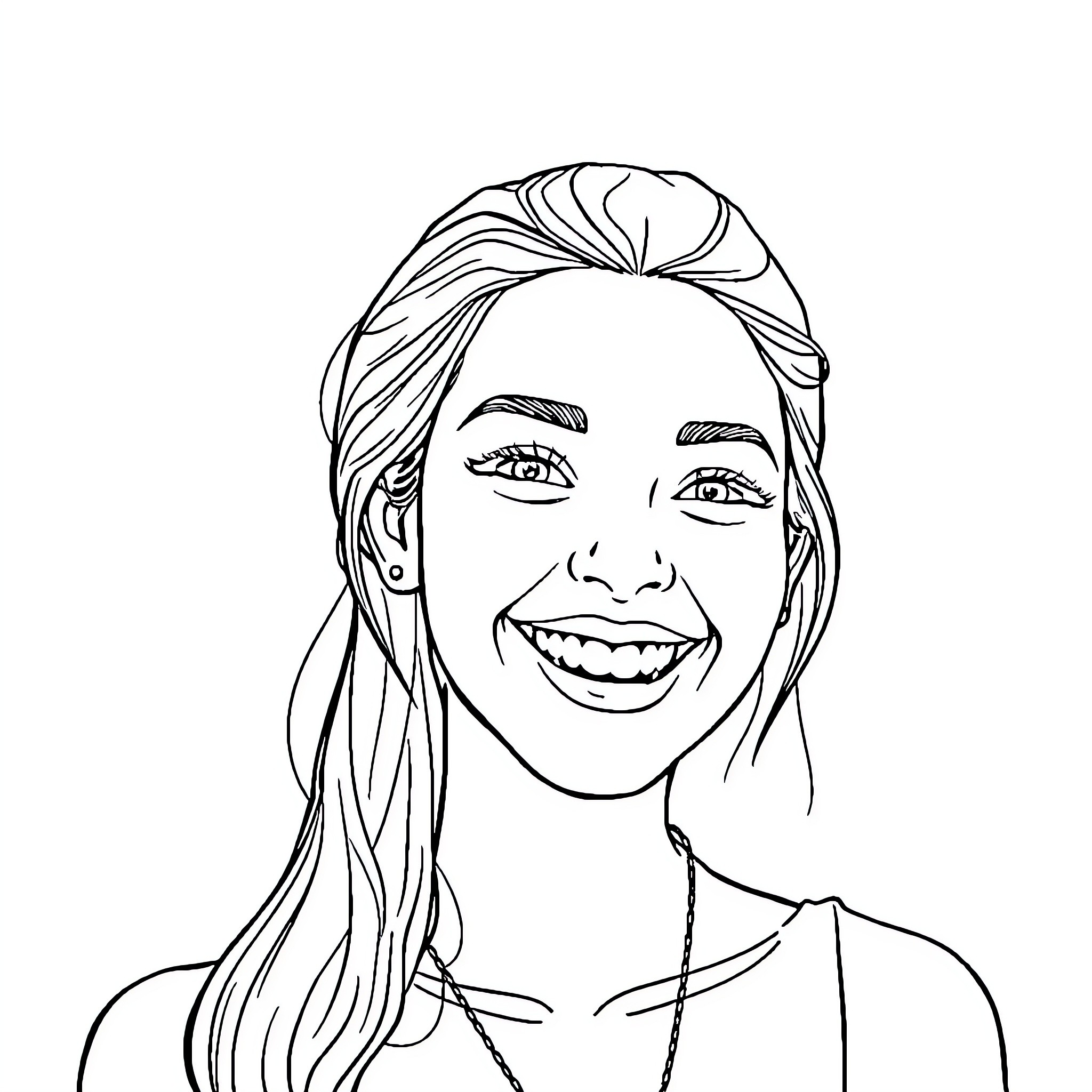 Eliana Kalogeras Smiling Joyfully Coloring Page (free black-and-white line drawing printable PDF for all, from beginners to advanced learners, including children, teens, adults, and seniors)