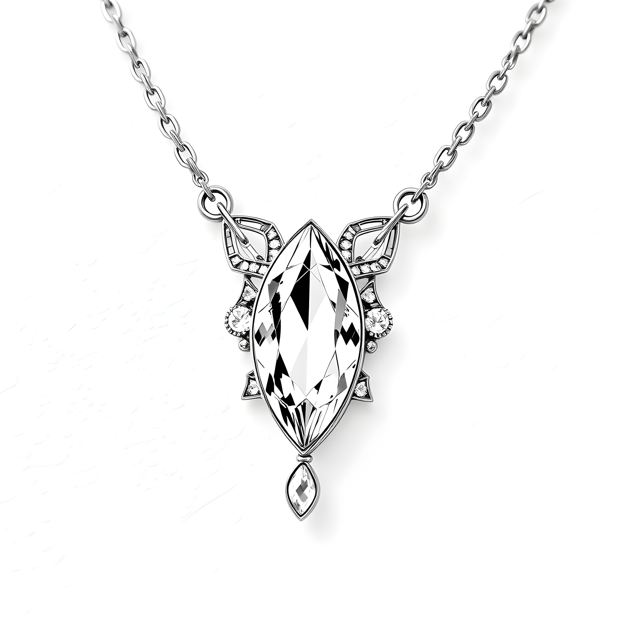 Necklace with elegant crystal pendant Coloring Page (free black-and-white line drawing printable PDF for all, from beginners to advanced learners, including children, teens, adults, and seniors)