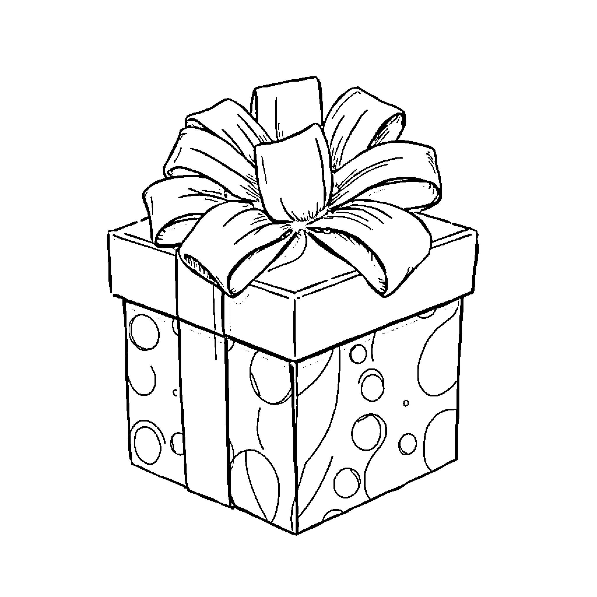 Gift Wrapped Box with Ribbon Bow Coloring Page (free black-and-white line drawing printable PDF for all, from beginners to advanced learners, including children, teens, adults, and seniors)