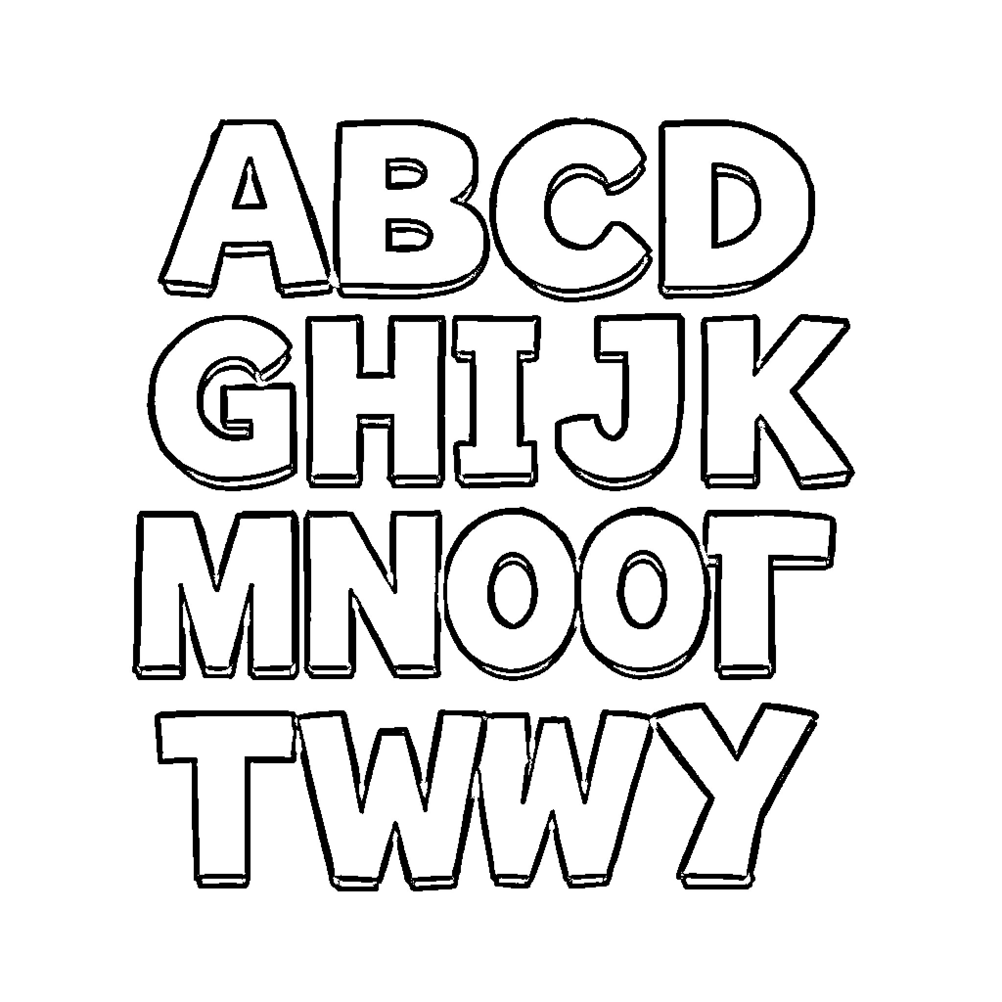 Alphabet letters in various styles and designs Coloring Page (free black-and-white line drawing printable PDF for all, from beginners to advanced learners, including children, teens, adults, and seniors)