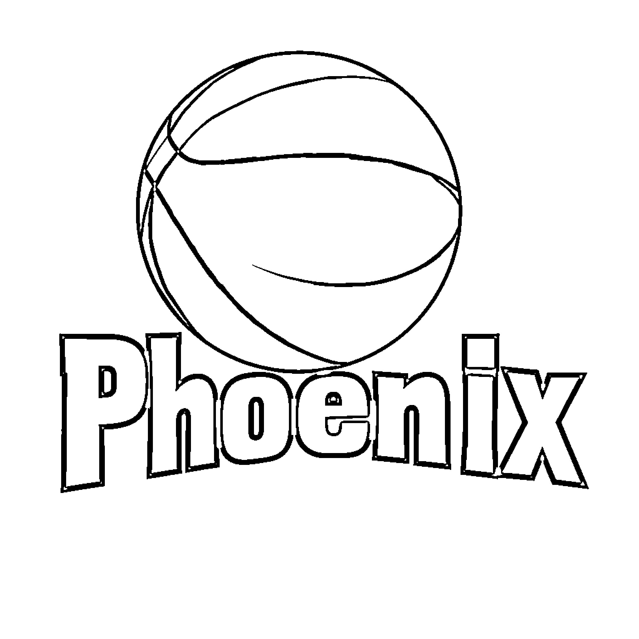 Basketball with 'Phoenix' text Coloring Page (free black-and-white line drawing printable PDF for all, from beginners to advanced learners, including children, teens, adults, and seniors)