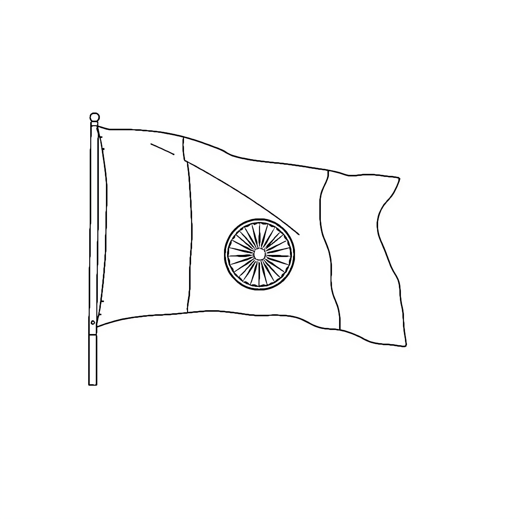 Flag waving with wheel-like design Coloring Page (free black-and-white line drawing printable PDF for all, from beginners to advanced learners, including children, teens, adults, and seniors)