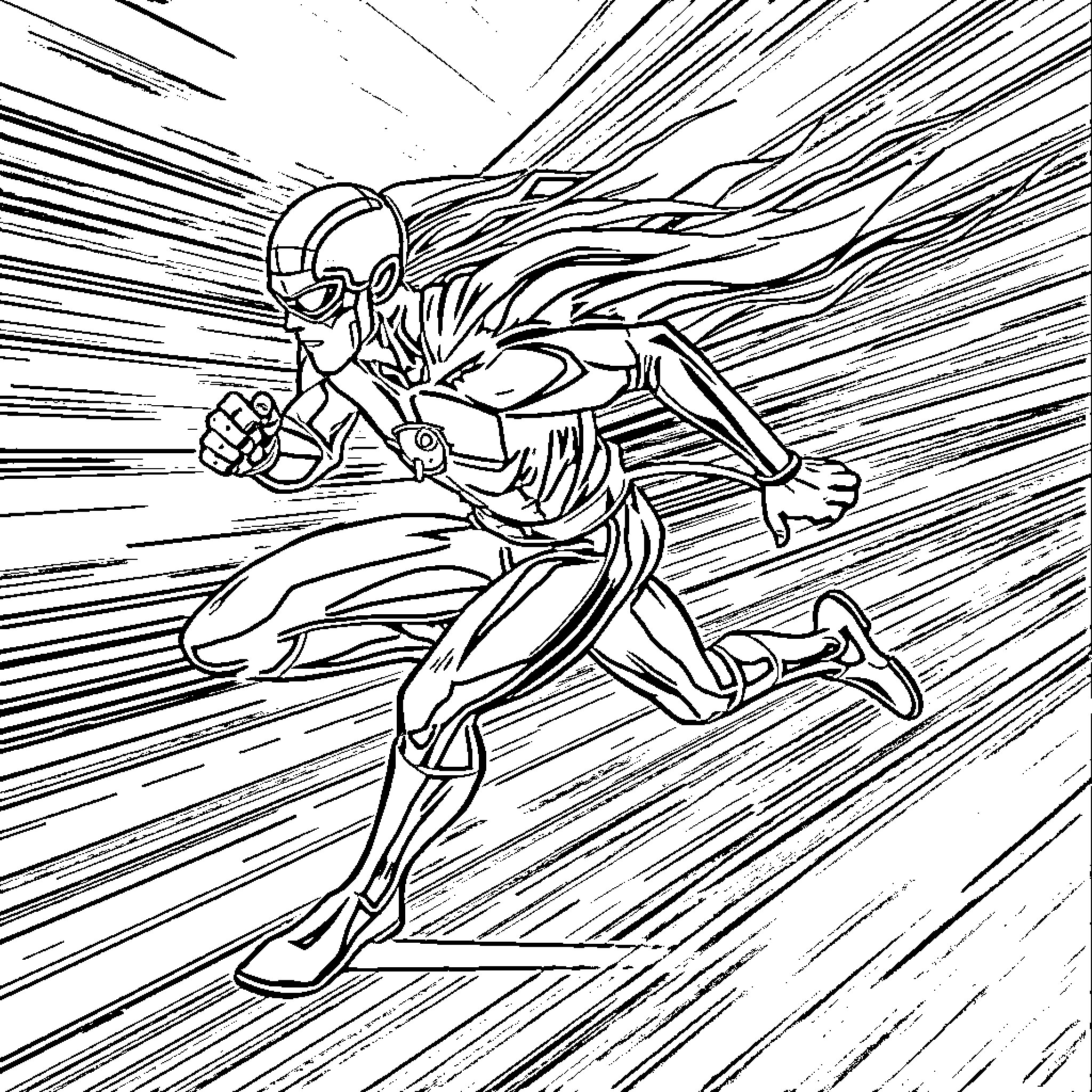Tralalero Superhero in Action-Packed Pursuit Coloring Page (free black-and-white line drawing printable PDF for all, from beginners to advanced learners, including children, teens, adults, and seniors)