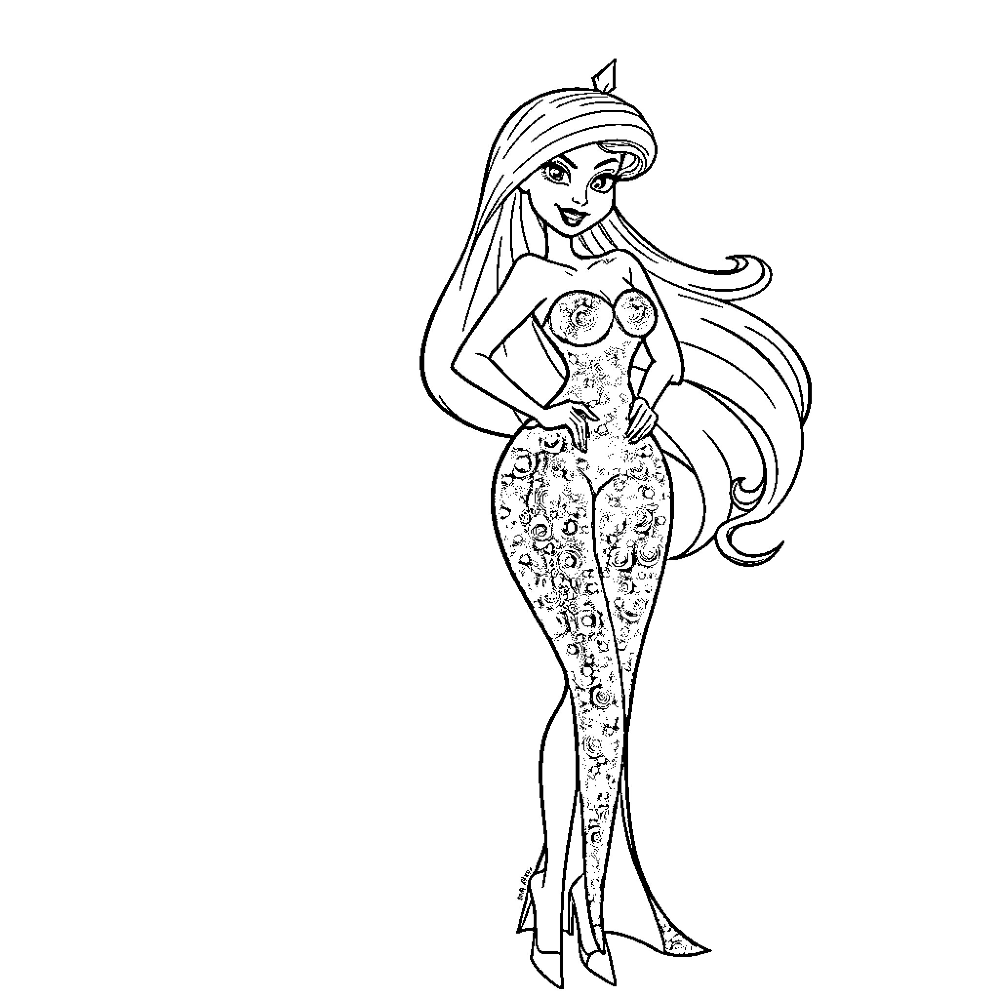 Jessica Rabbit striking a confident pose Coloring Page (free black-and-white line drawing printable PDF for all, from beginners to advanced learners, including children, teens, adults, and seniors)