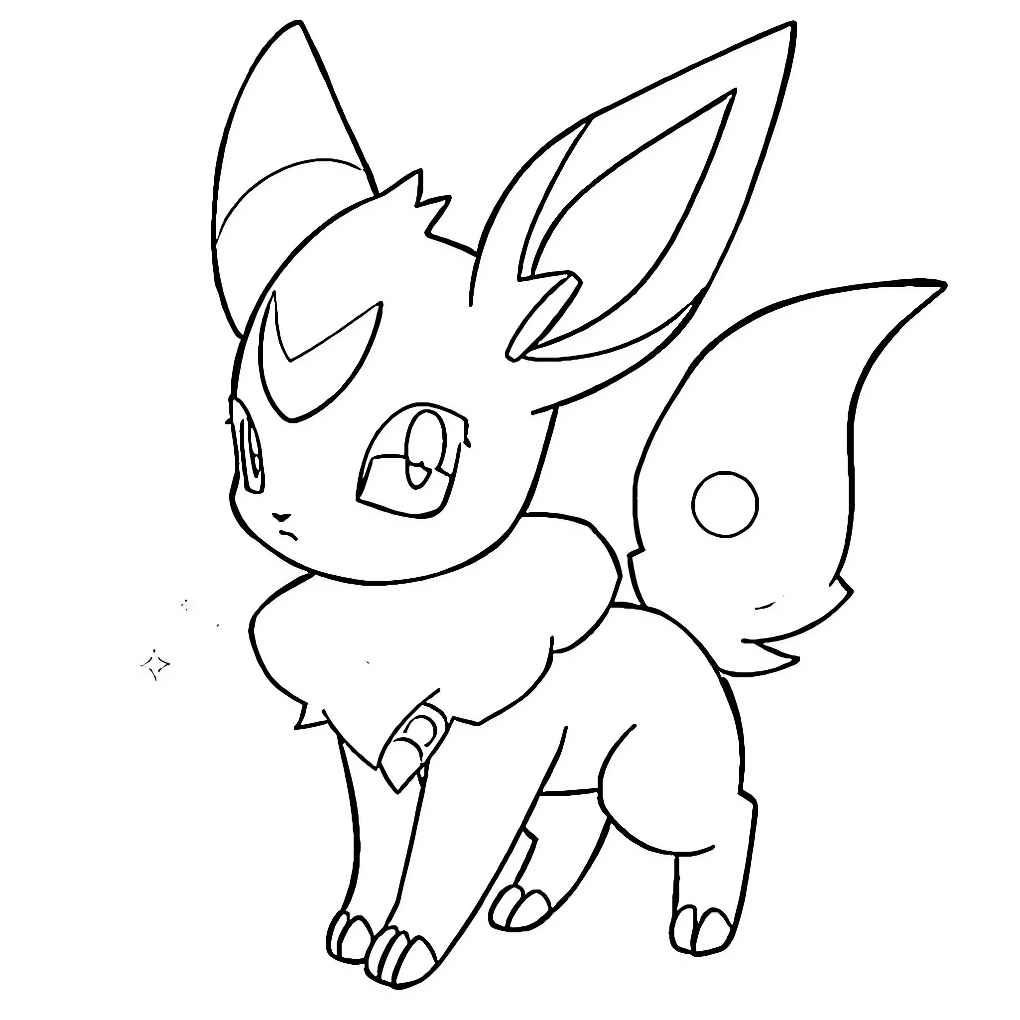 Umbreon standing with pointed ears and big eyes Coloring Page (free black-and-white line drawing printable PDF for all, from beginners to advanced learners, including children, teens, adults, and seniors)