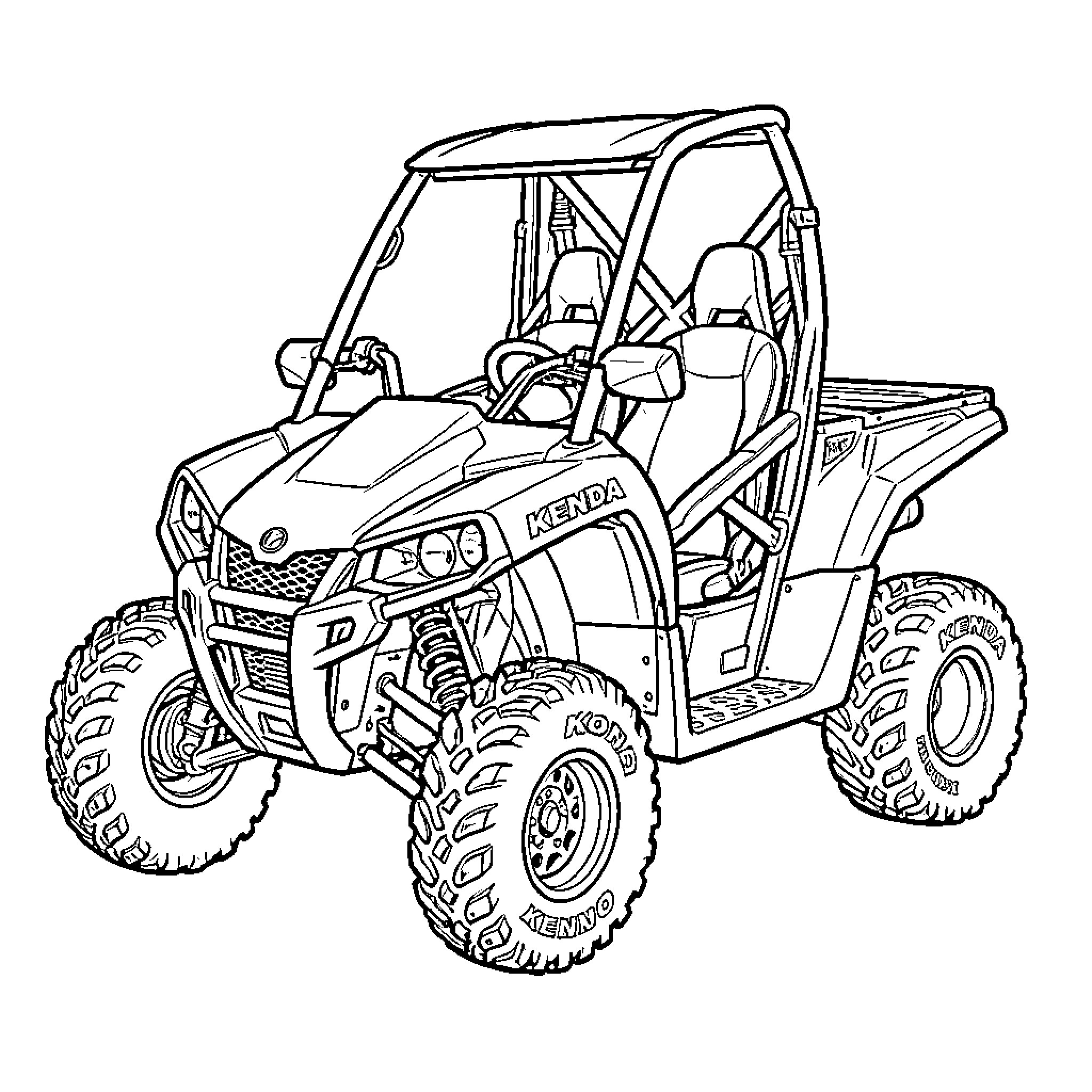 ATV with large tires and rugged design Coloring Page (free black-and-white line drawing printable PDF for all, from beginners to advanced learners, including children, teens, adults, and seniors)