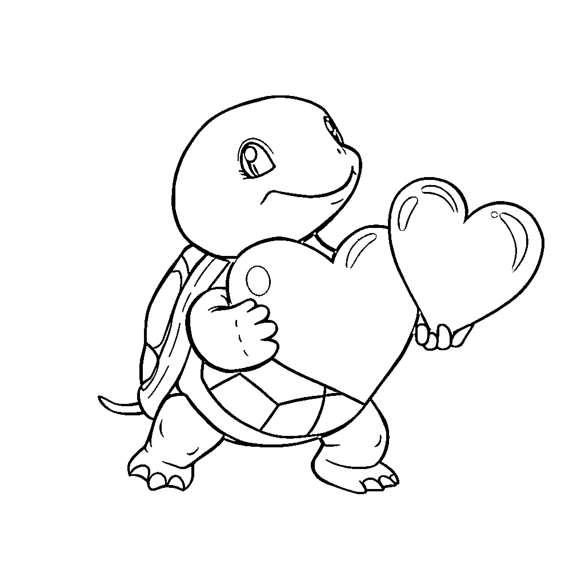 Turtle showing love with a heart Coloring Page (free black-and-white line drawing printable PDF for all, from beginners to advanced learners, including children, teens, adults, and seniors)