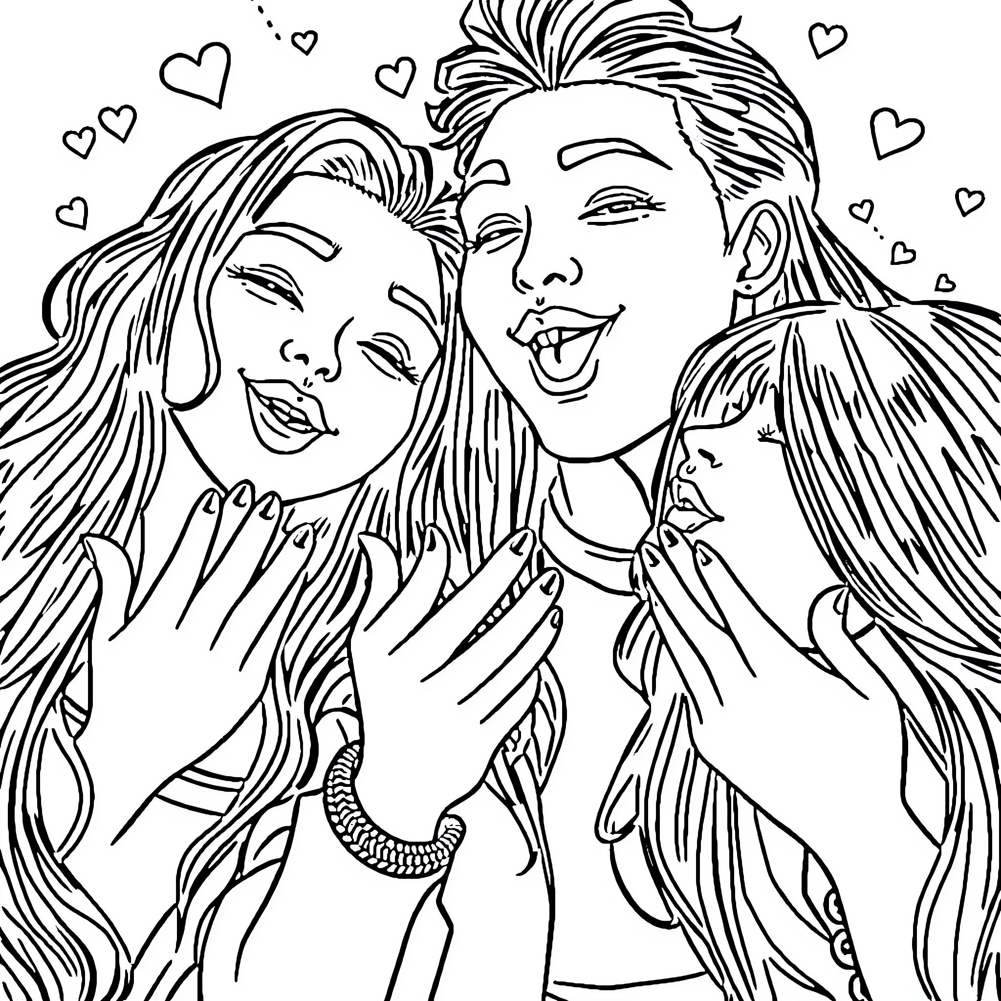 SHINee Members Embracing with Joy Coloring Page (free black-and-white line drawing printable PDF for all, from beginners to advanced learners, including children, teens, adults, and seniors)