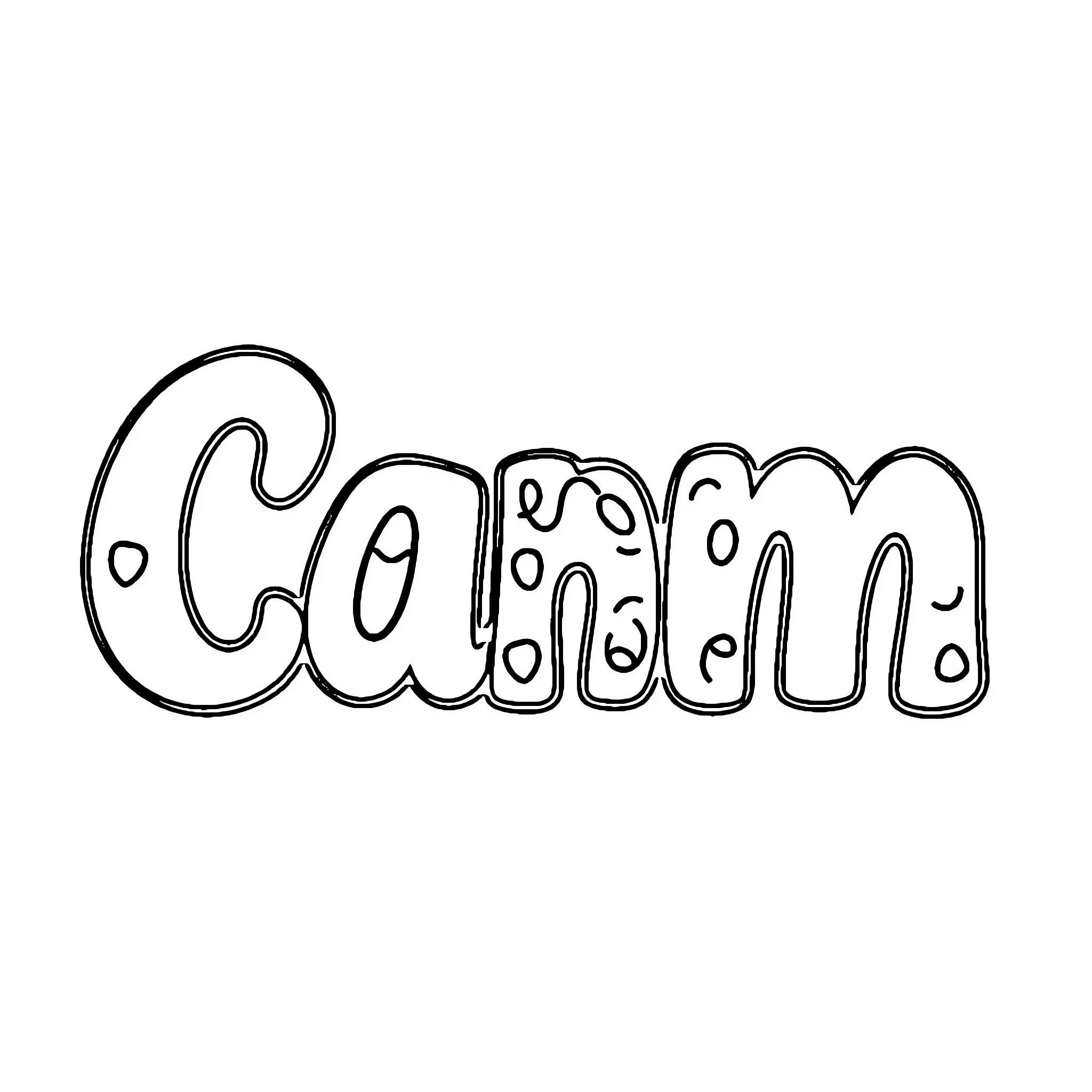 Cam in Bubble Lettering Style Coloring Page (free black-and-white line drawing printable PDF for all, from beginners to advanced learners, including children, teens, adults, and seniors)