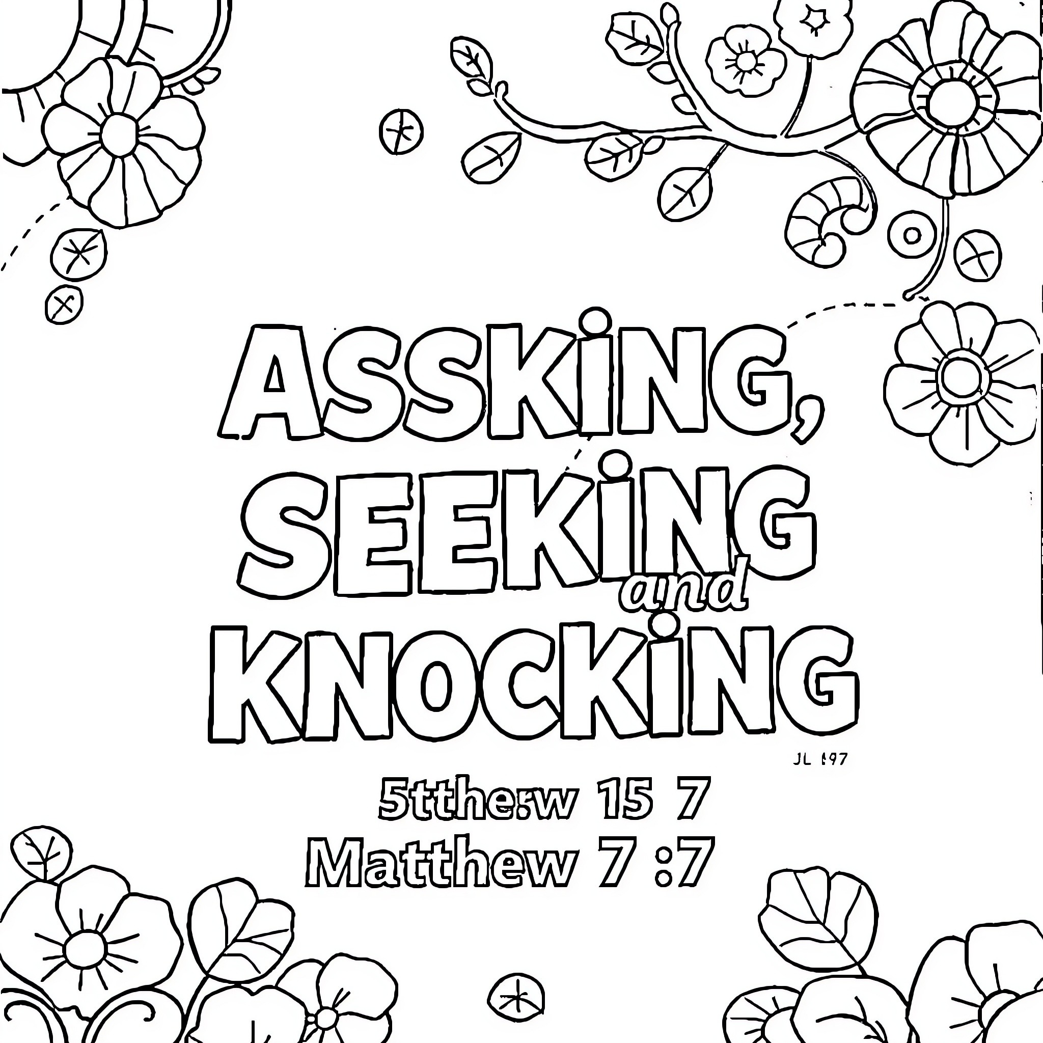 Matthew Asking, Seeking, and Knocking Coloring Page (free black-and-white line drawing printable PDF for all, from beginners to advanced learners, including children, teens, adults, and seniors)