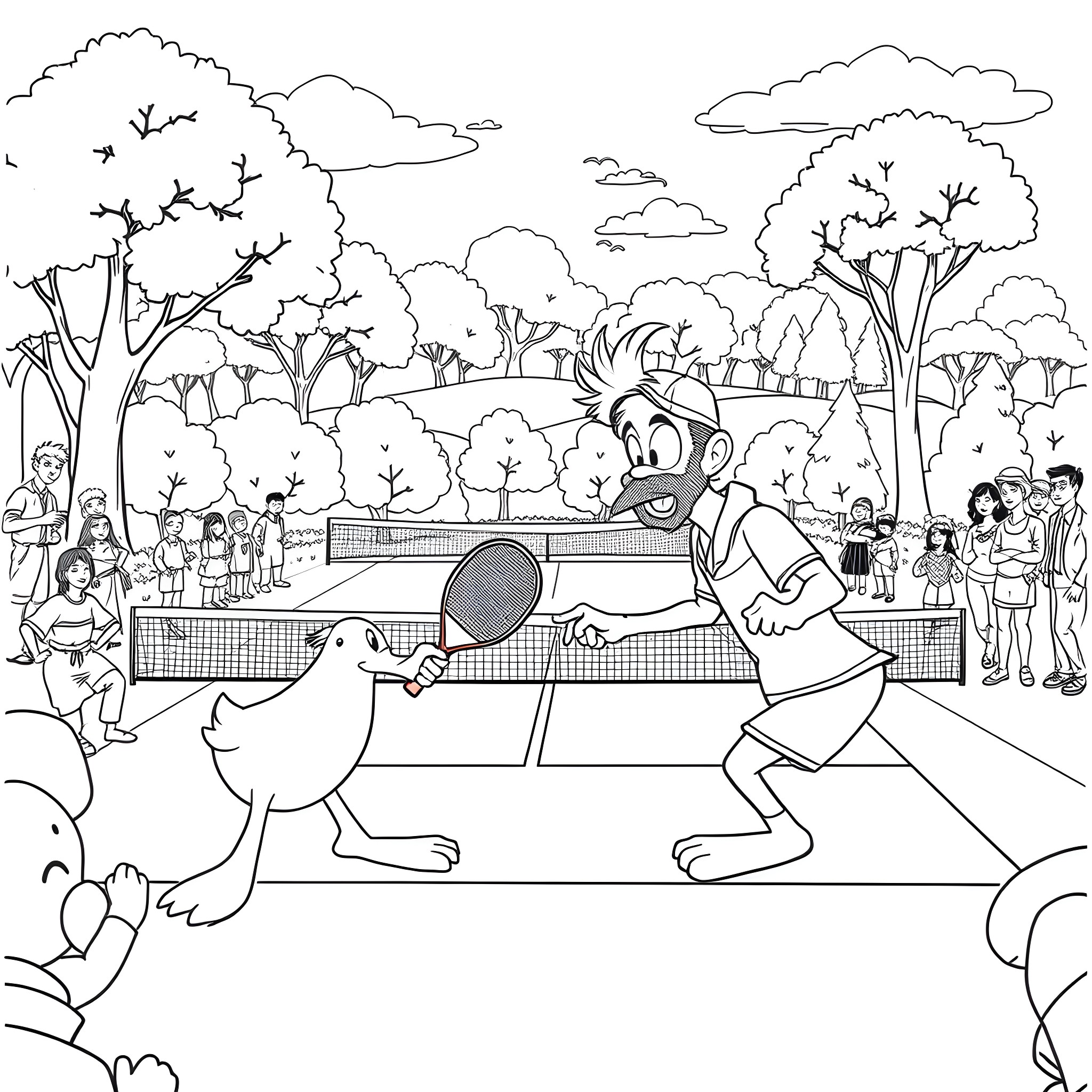 Bryce Harper playing tennis on a park court Coloring Page (free black-and-white line drawing printable PDF for all, from beginners to advanced learners, including children, teens, adults, and seniors)