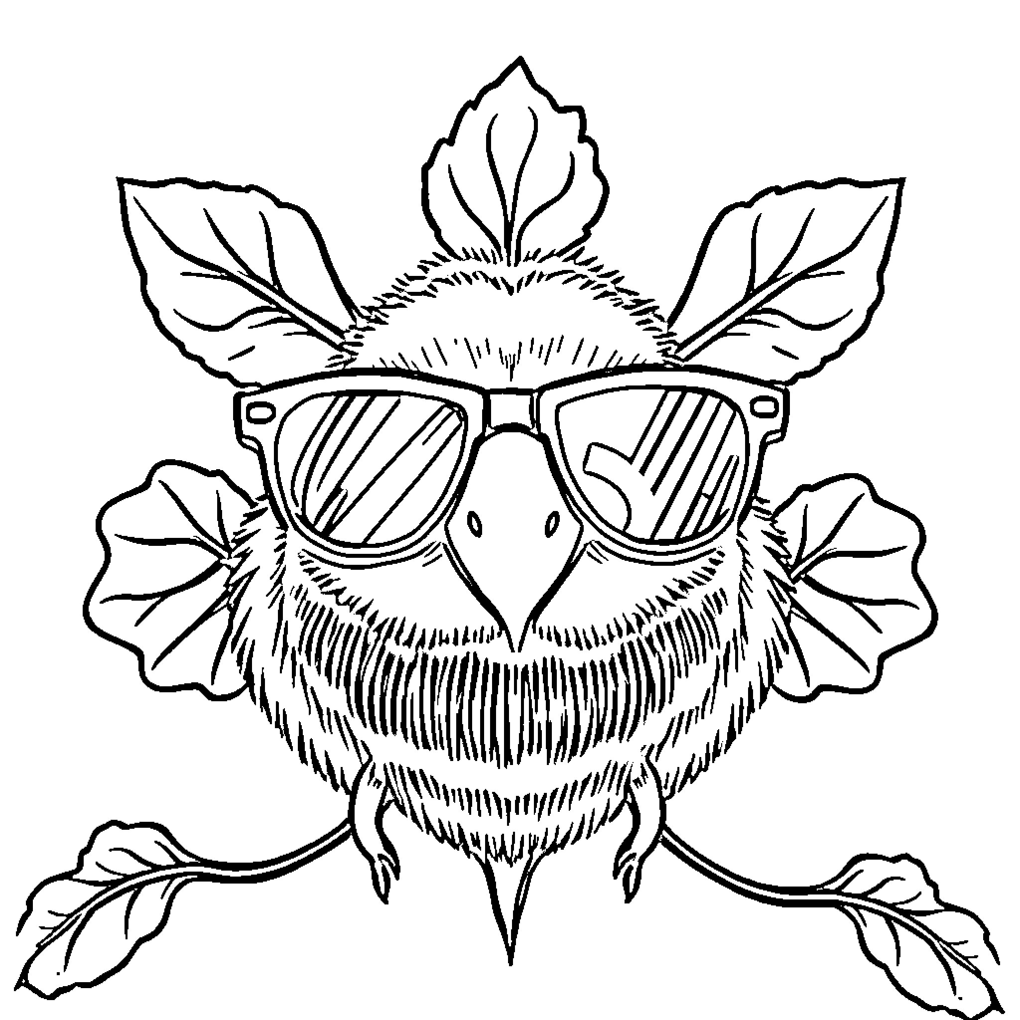 Beet character wearing sunglasses and leaves Coloring Page (free black-and-white line drawing printable PDF for all, from beginners to advanced learners, including children, teens, adults, and seniors)