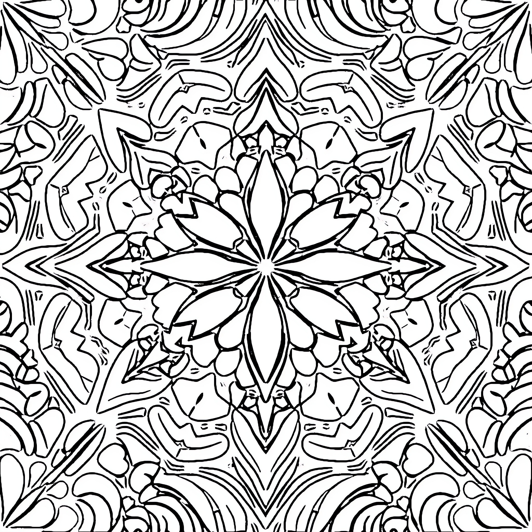 Pattern of Intricate Floral Designs Coloring Page (free black-and-white line drawing printable PDF for all, from beginners to advanced learners, including children, teens, adults, and seniors)