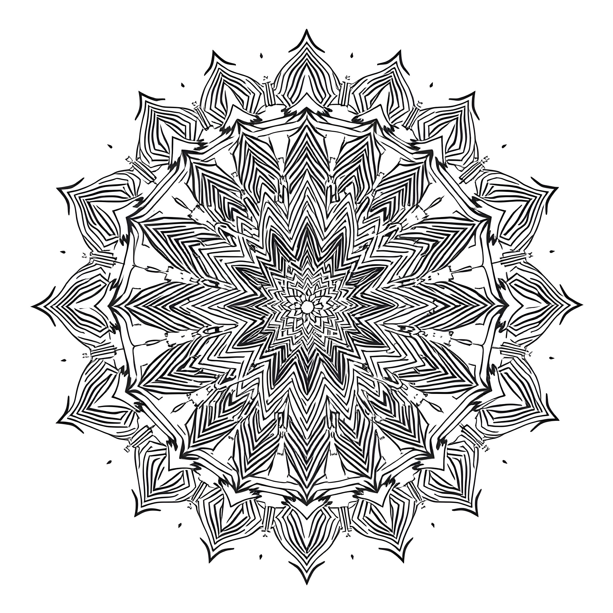 Mandala with intricate symmetrical patterns Coloring Page (free black-and-white line drawing printable PDF for all, from beginners to advanced learners, including children, teens, adults, and seniors)